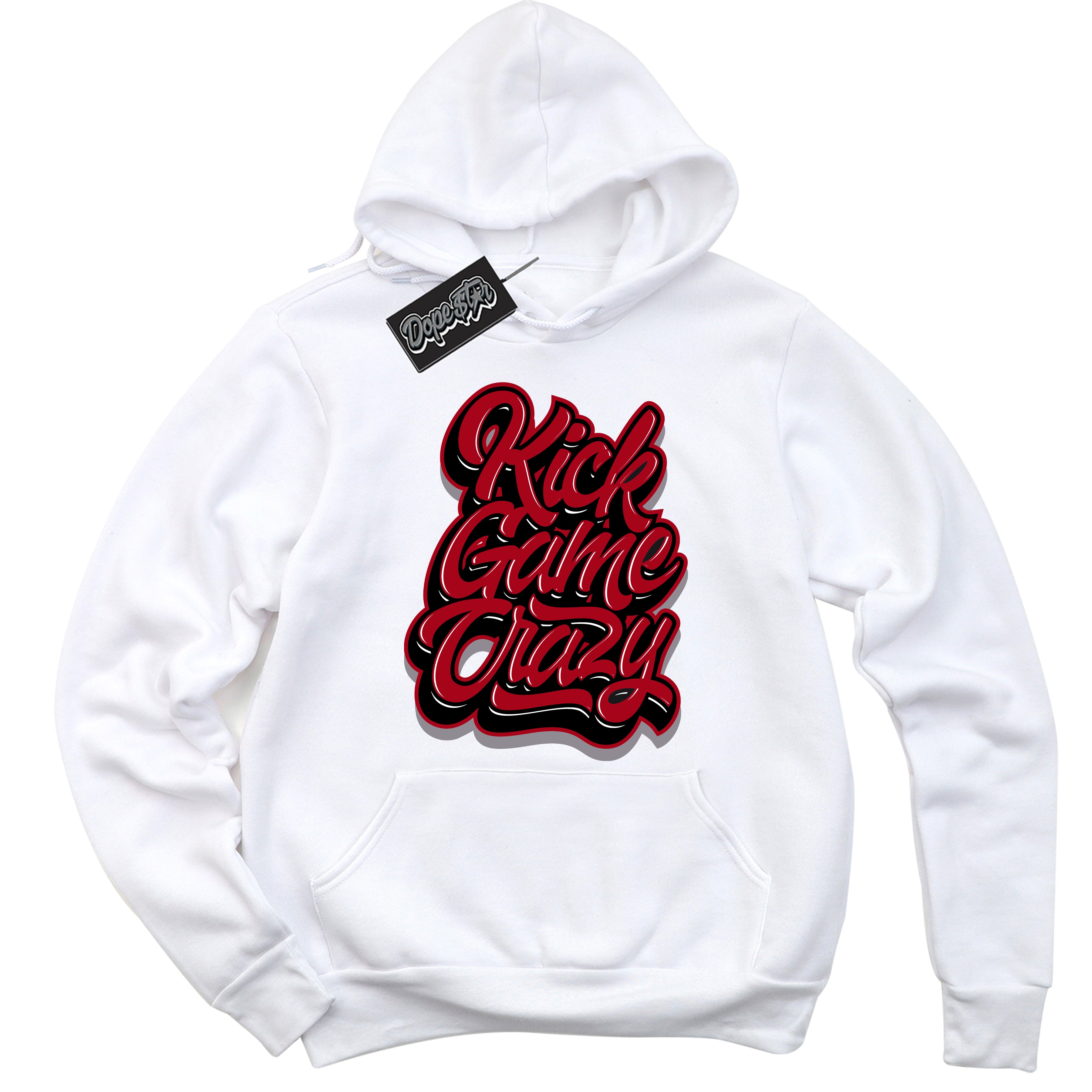 Cool White Hoodie with “ Kick Game Crazy ”  design that Perfectly Matches Bred Reimagined 4s Jordans.