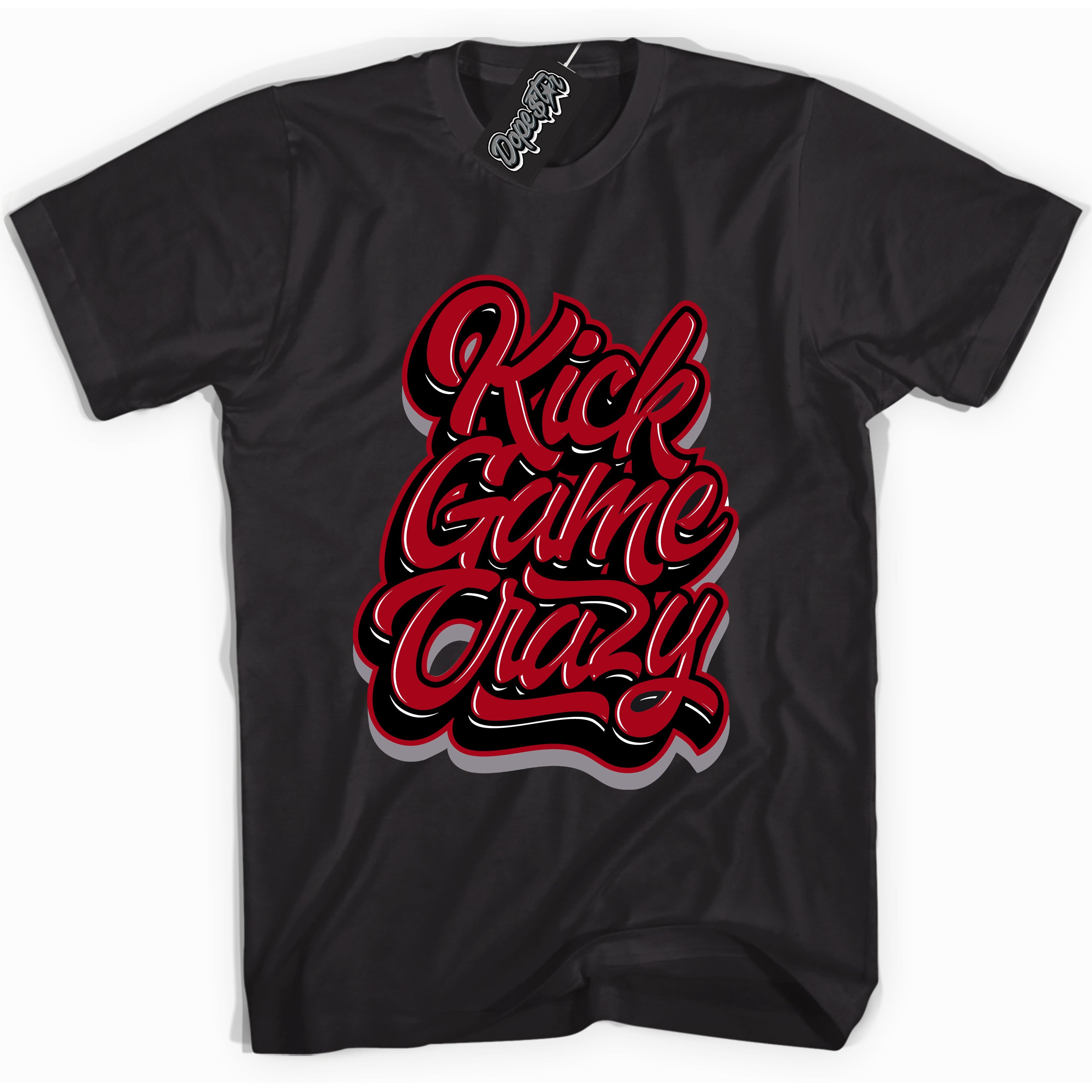 Cool Black Shirt with “ Kick Game Crazy” design that perfectly matches Bred Reimagined 4s Jordans.