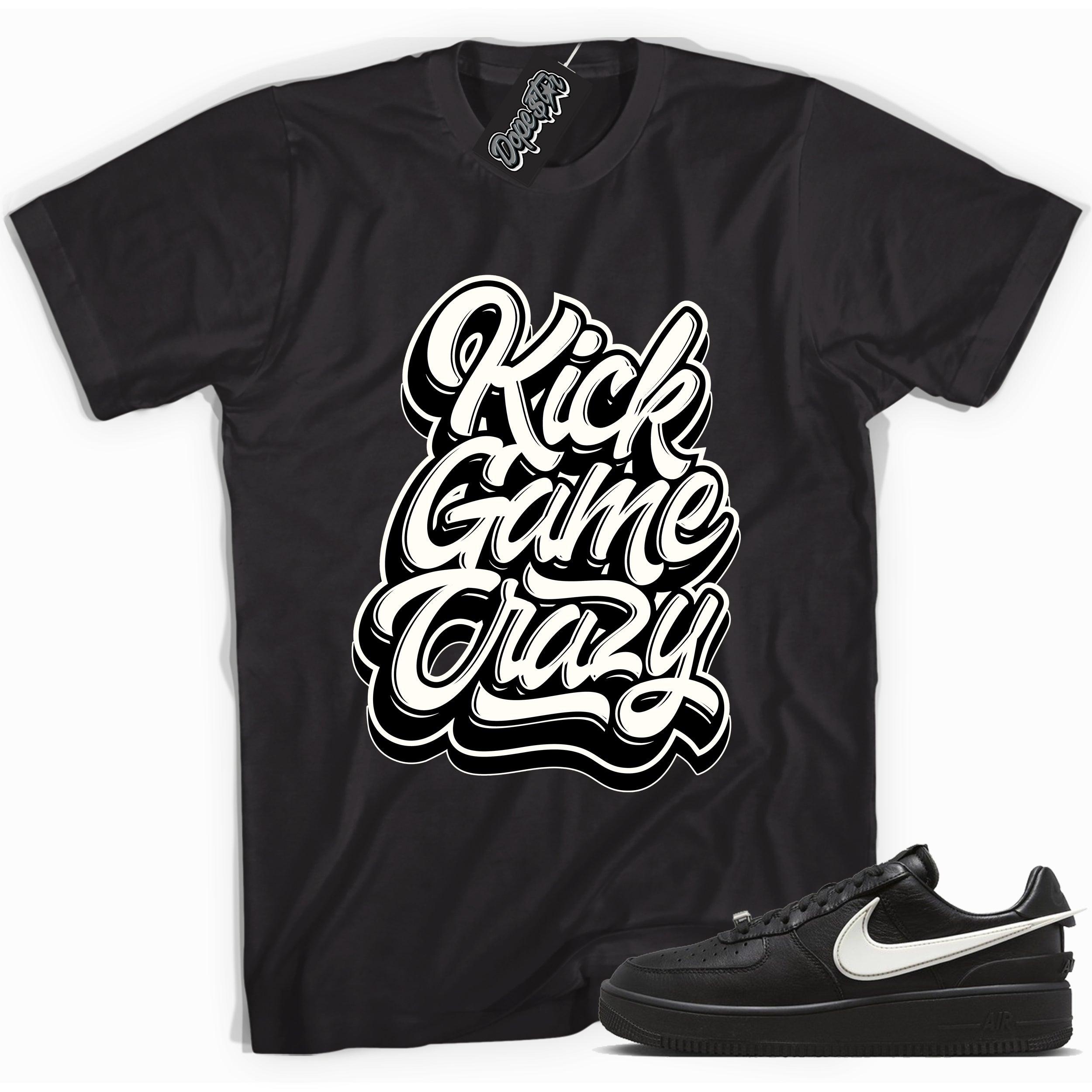 Cool black graphic tee with 'kick game crazy' print, that perfectly matches Nike Air Force 1 Low Ambush Phantom Blacksneakers