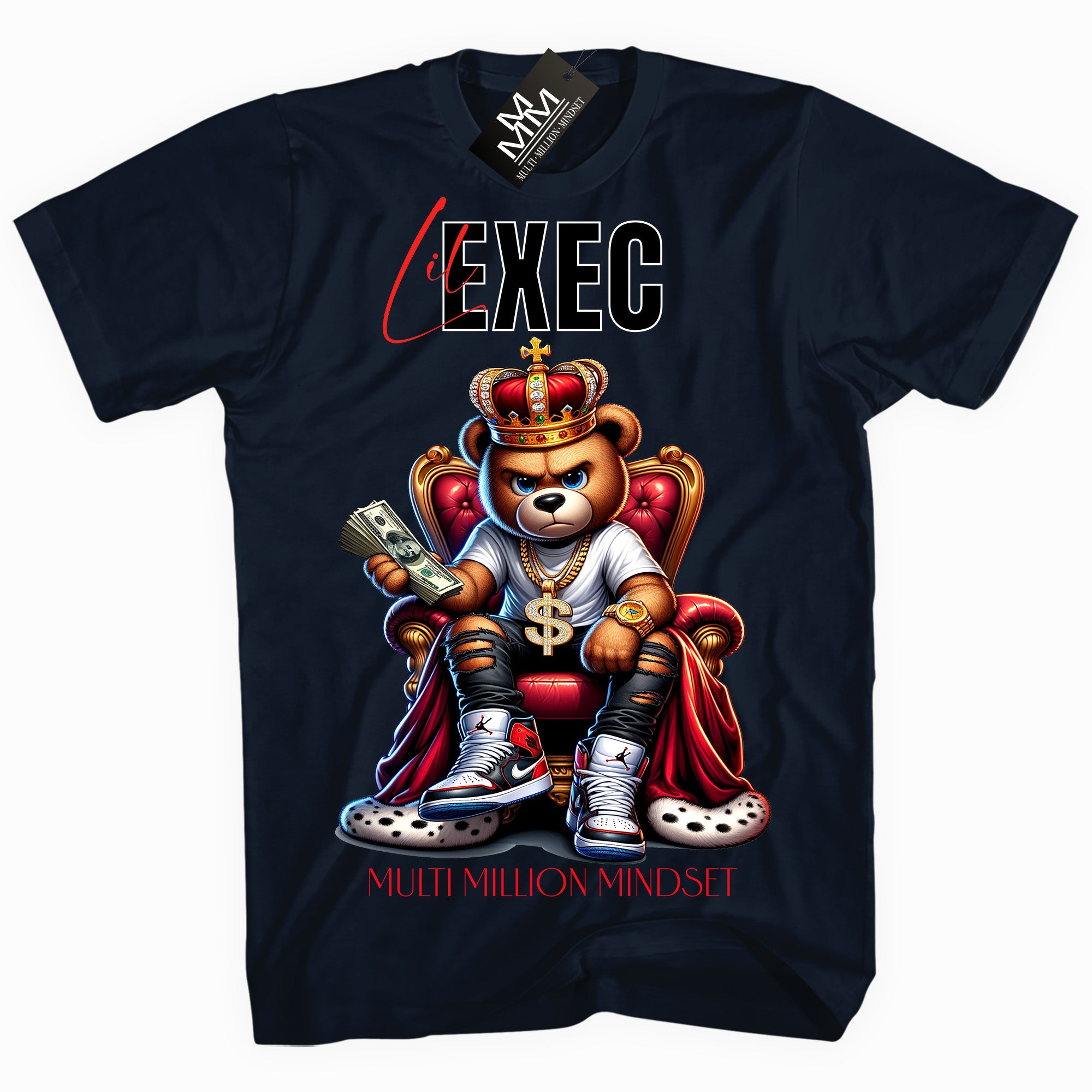 Mind Blowin lil EXEC®  King Bear Graphic Navy Tee By Multi Million Mindset®