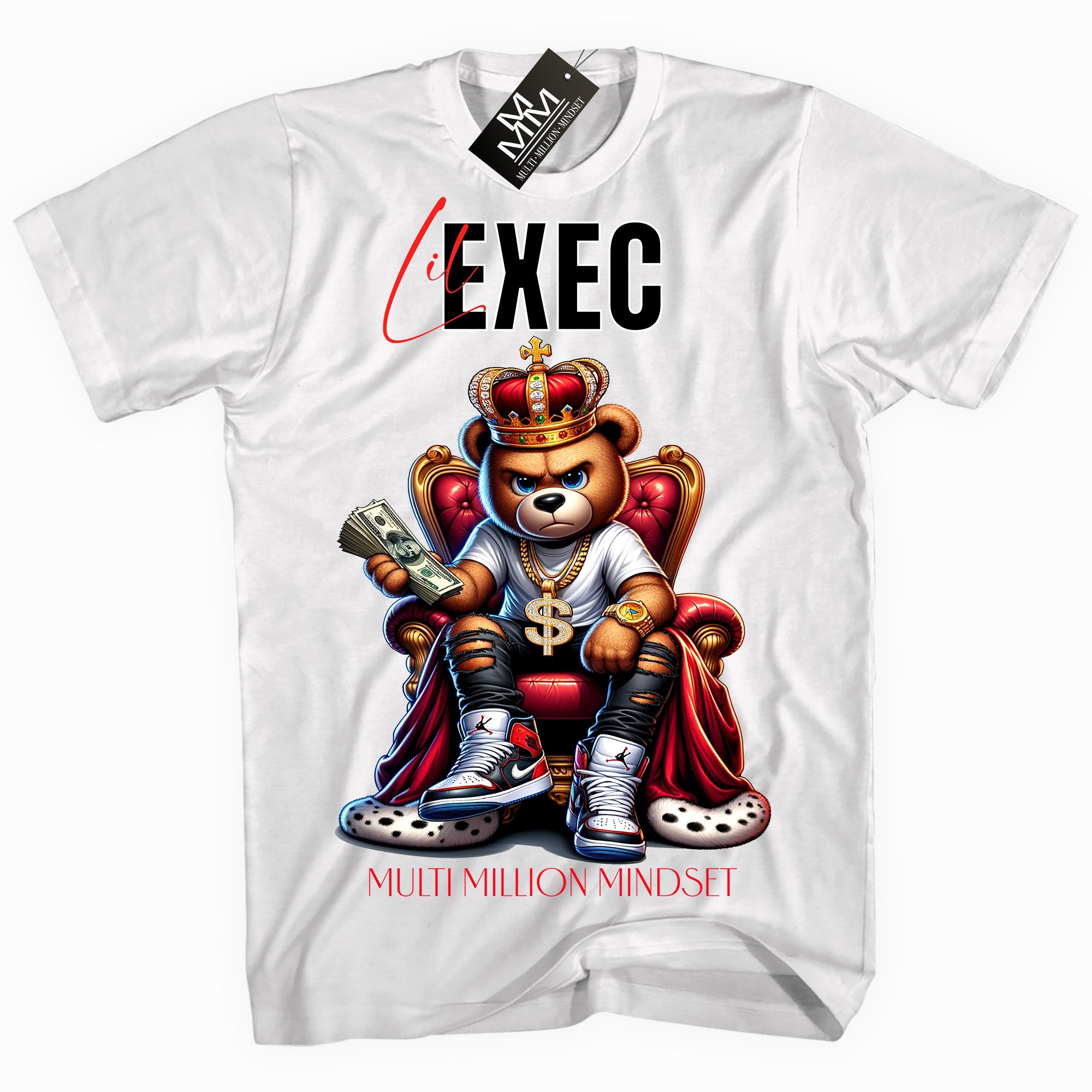 Mind Blowin lil EXEC® King Bear Graphic White Tee By Multi Million Mindset®