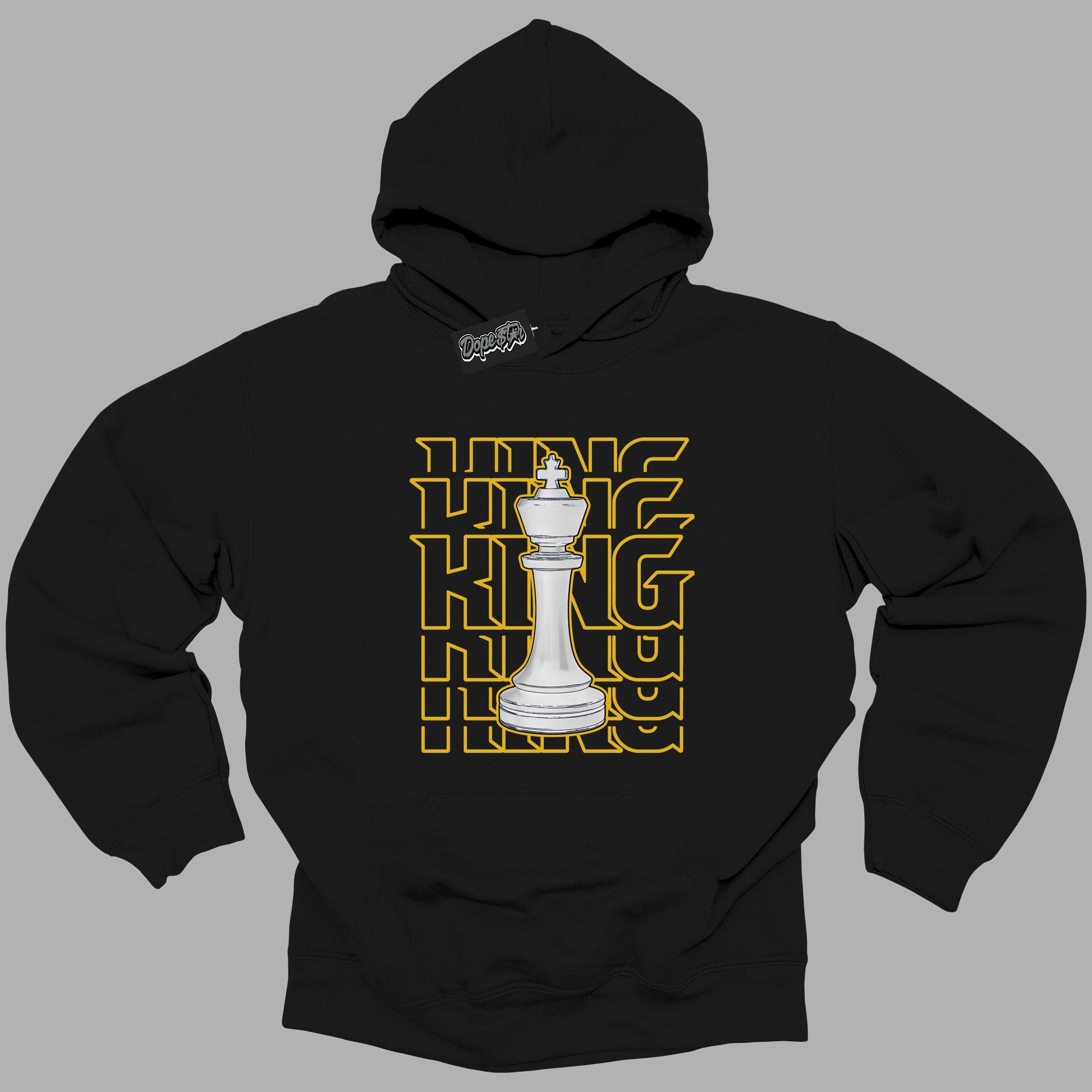 Cool Black Hoodie with “ King Chess ”  design that Perfectly Matches Yellow Ochre 6s Sneakers.