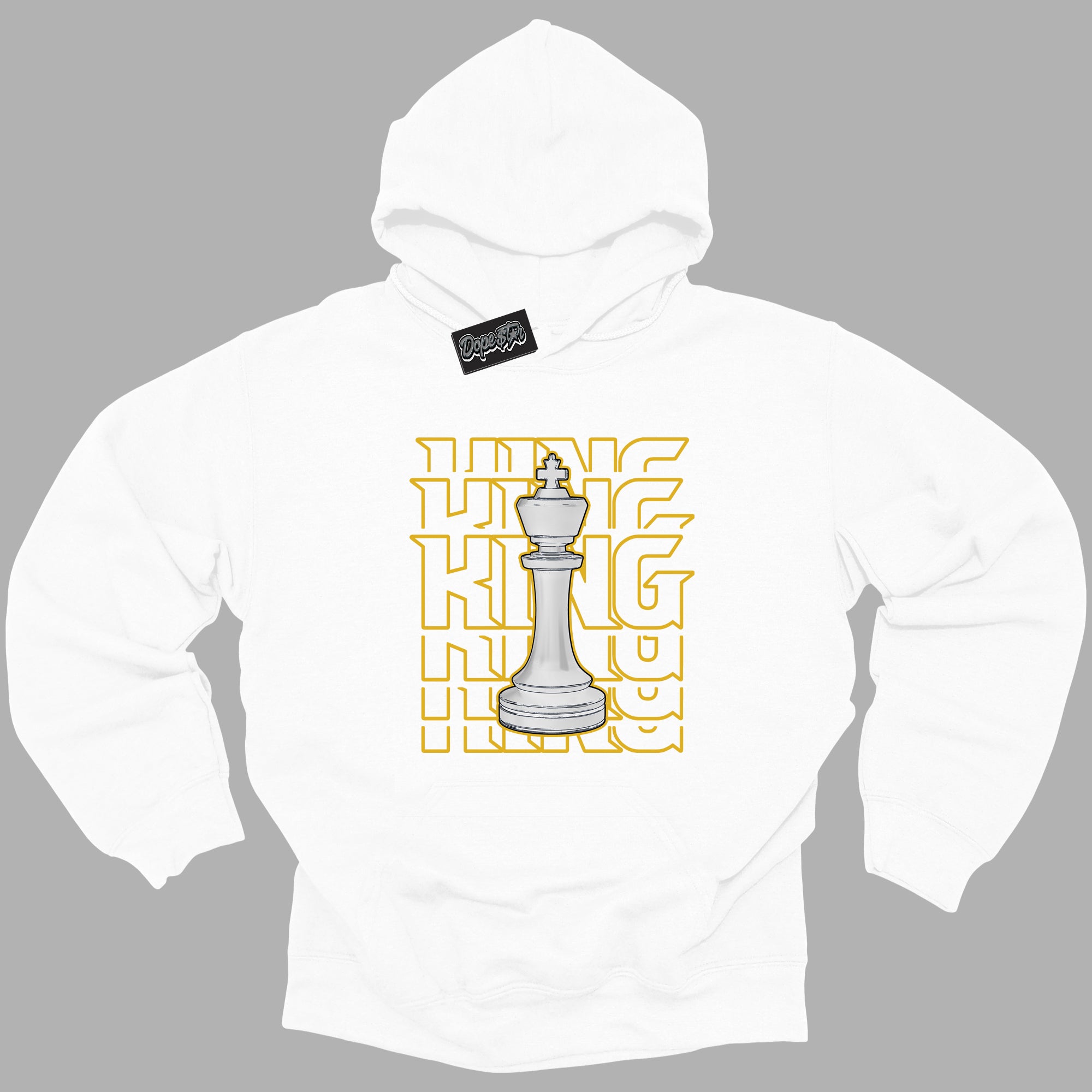 Cool White Hoodie with “ King Chess ”  design that Perfectly Matches Yellow Ochre 6s Sneakers.