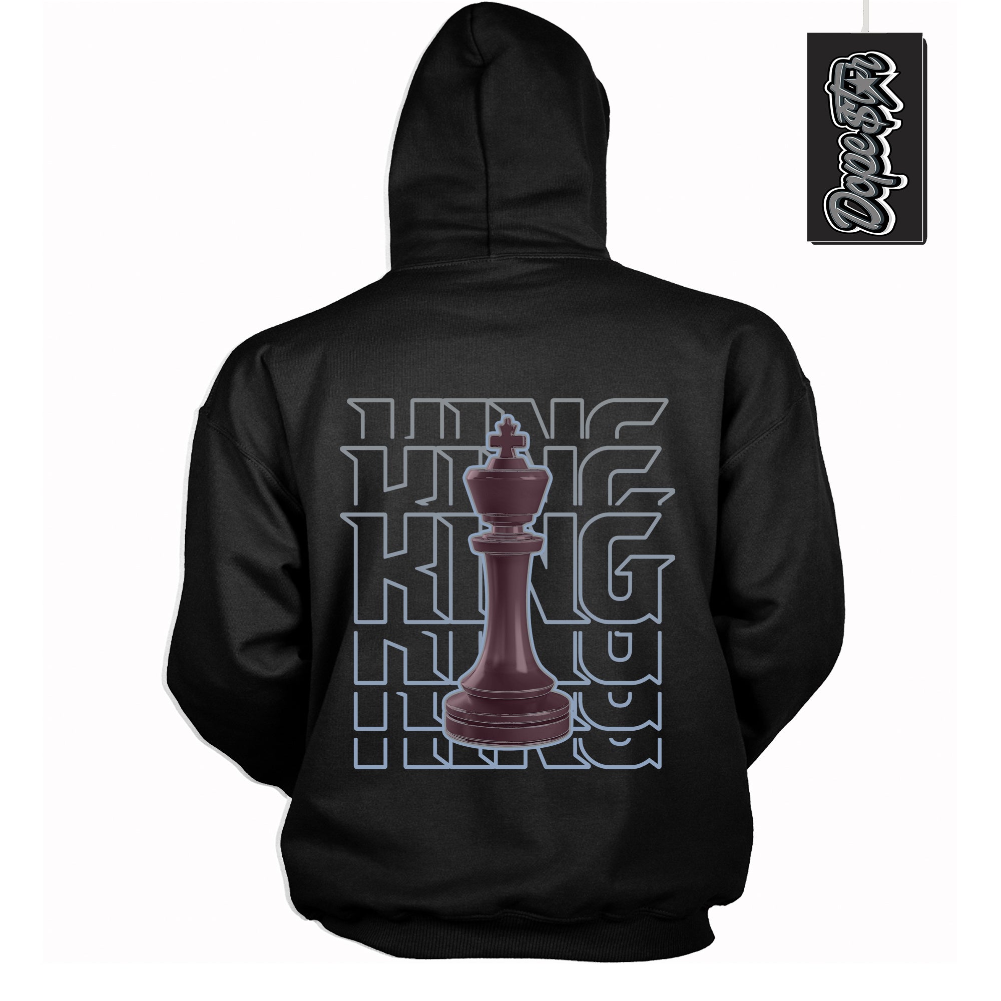 Cool Black Hoodie with “ King Chess ”  design that Perfectly Matches Burgundy 5s Sneakers.