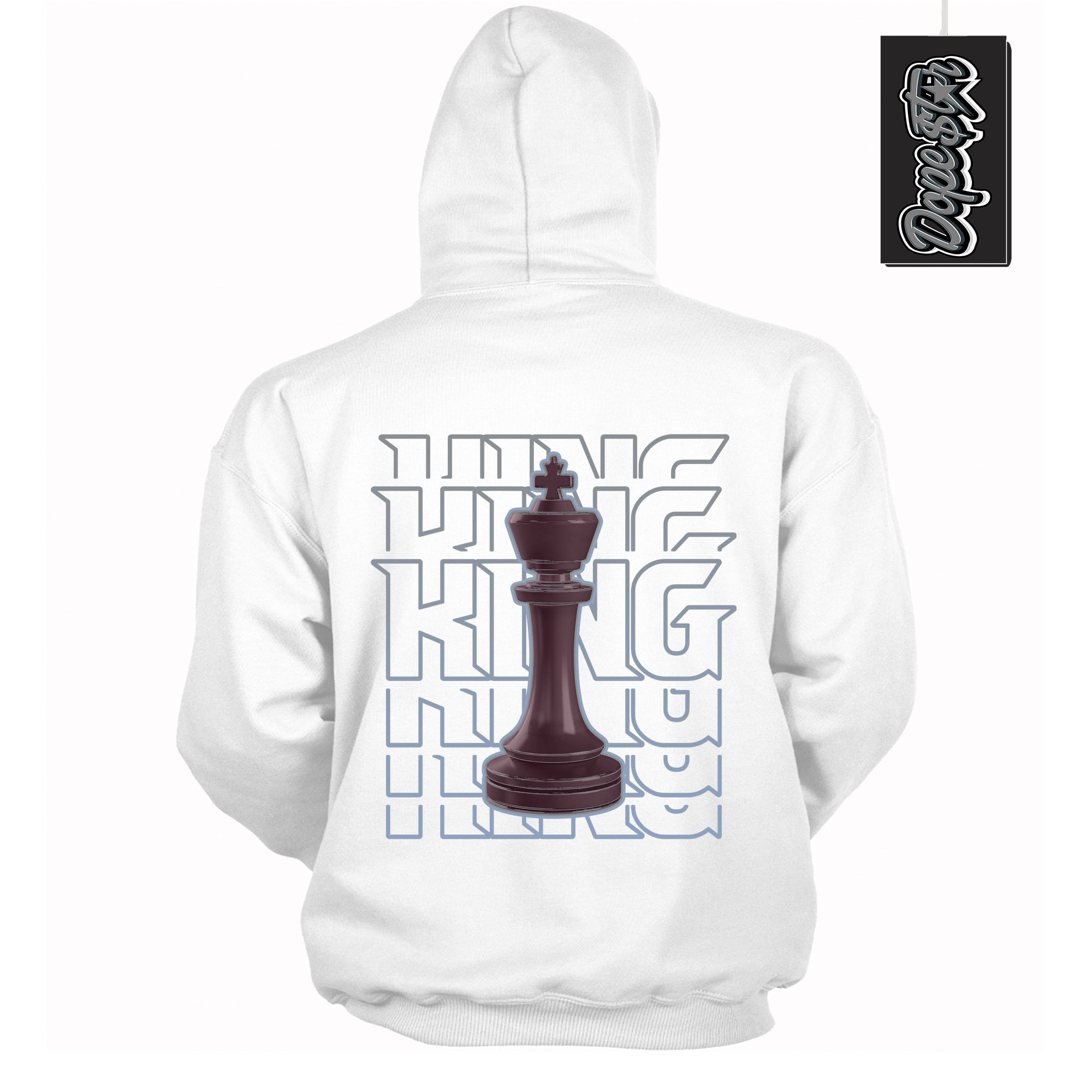 Cool White Hoodie with “ King Chess ”  design that Perfectly Matches Burgundy 5s Sneakers.