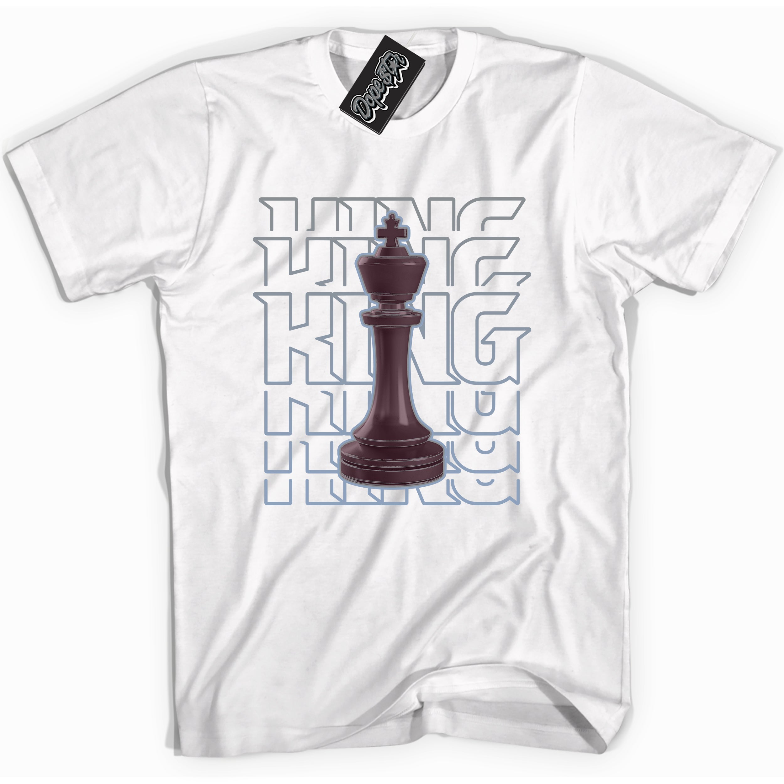 Cool White Shirt with “ King Chess” design that perfectly matches Burgundy 5s Sneakers.