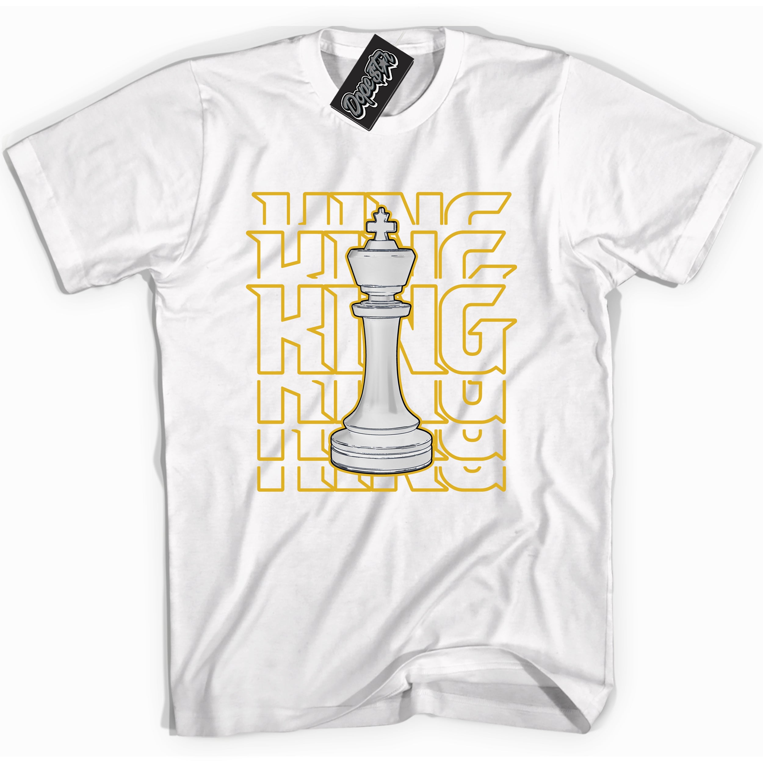Cool White Shirt with “ King Chess” design that perfectly matches Yellow Ochre 6s Sneakers.