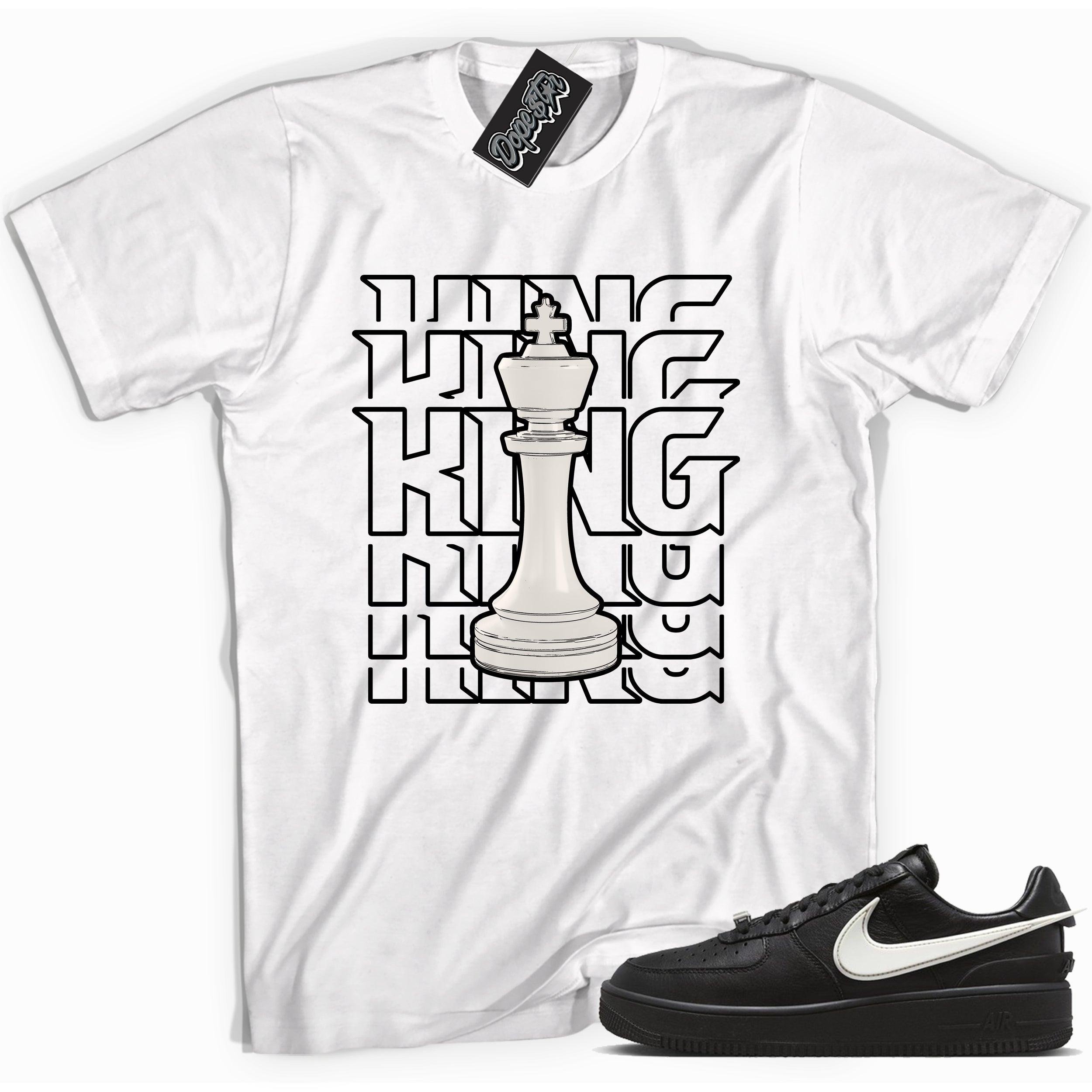 Cool white graphic tee with 'king piece' print, that perfectly matches Nike Air Force 1 Low SP Ambush Phantom sneakers.