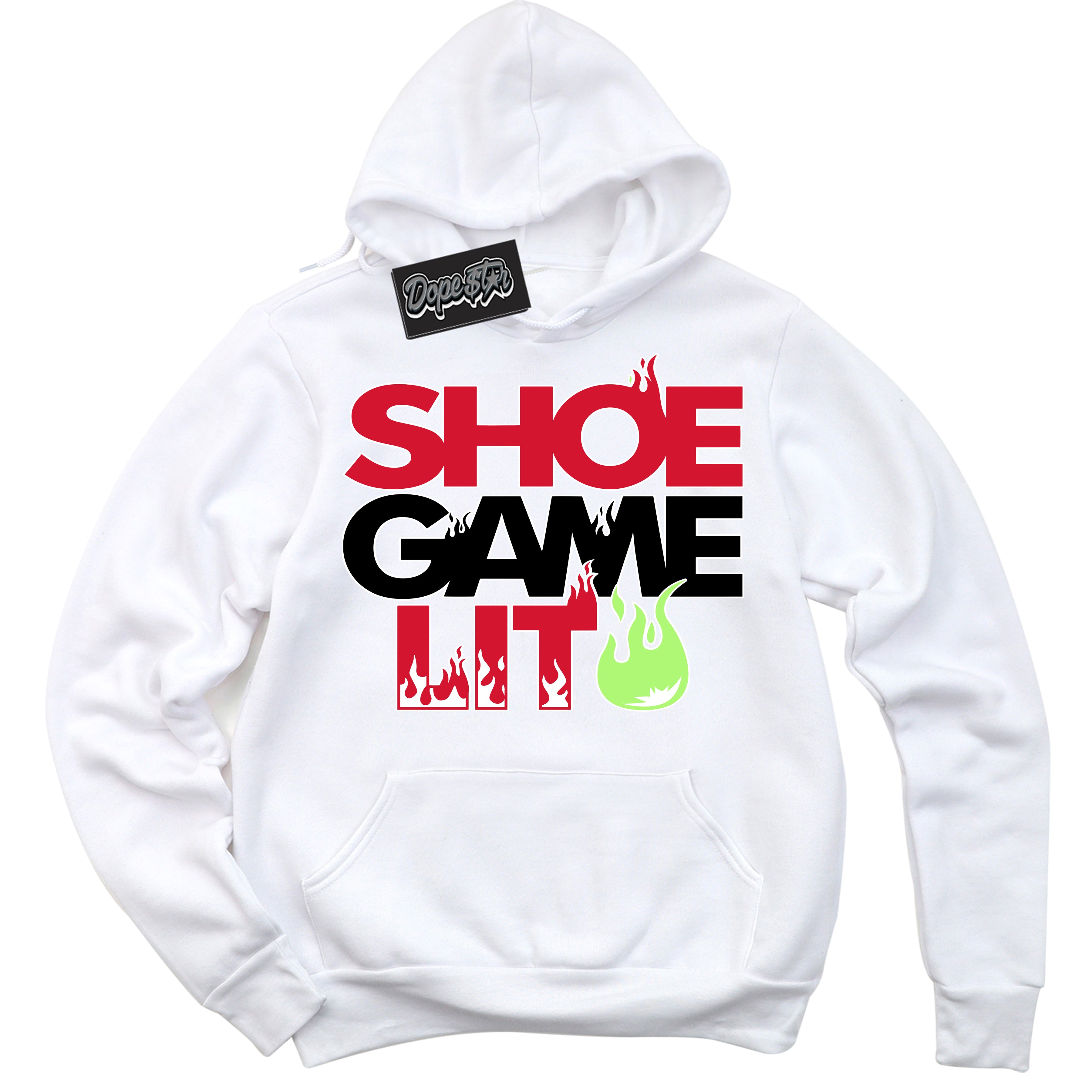 Cool White Hoodie with “ Shoe Game Lit '' design that Perfectly Matches  Reverse Grinch 6s Sneakers.