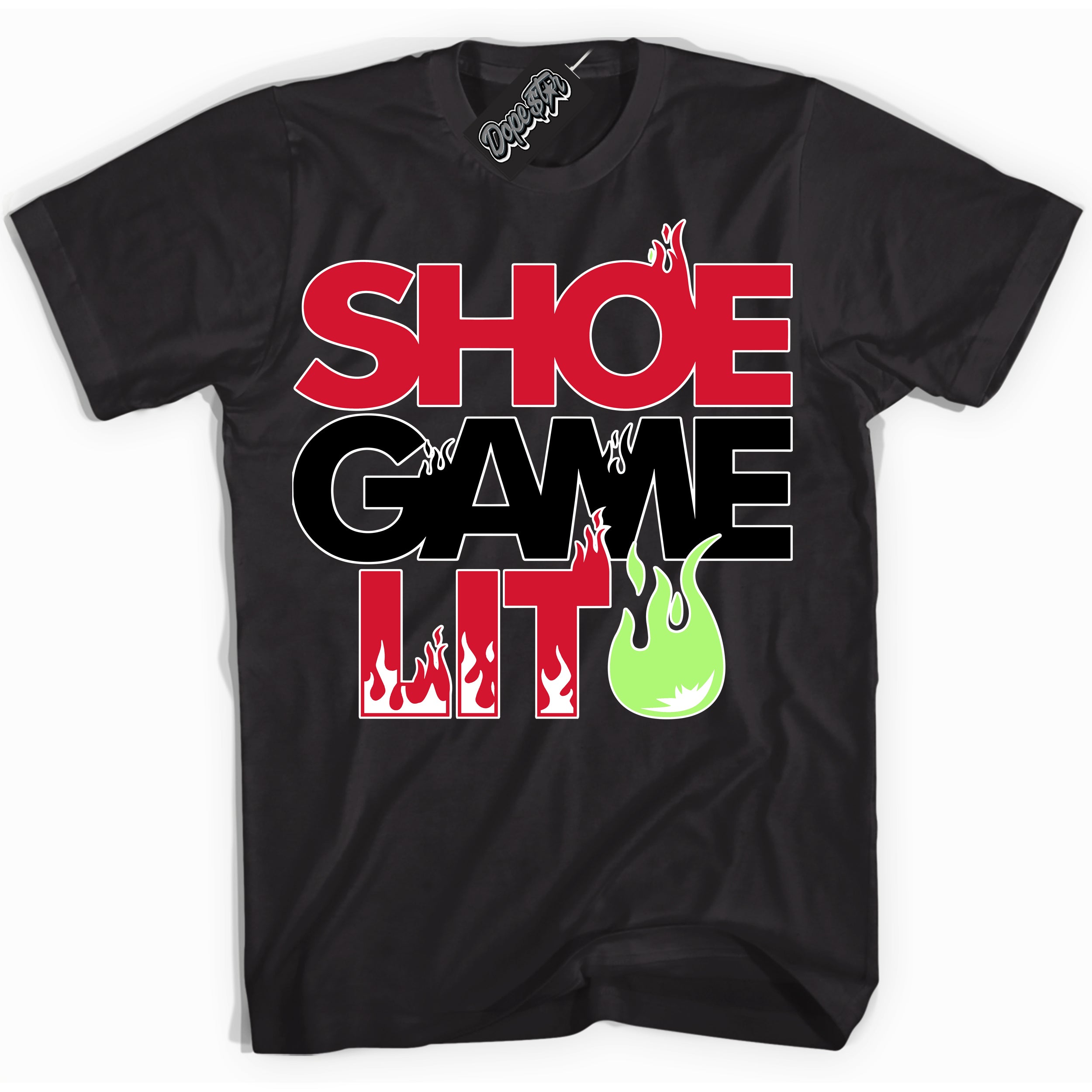 Cool Black Shirt with “ Shoe Game Lit ” design that perfectly matches Reverse Grinch 6s Sneakers.