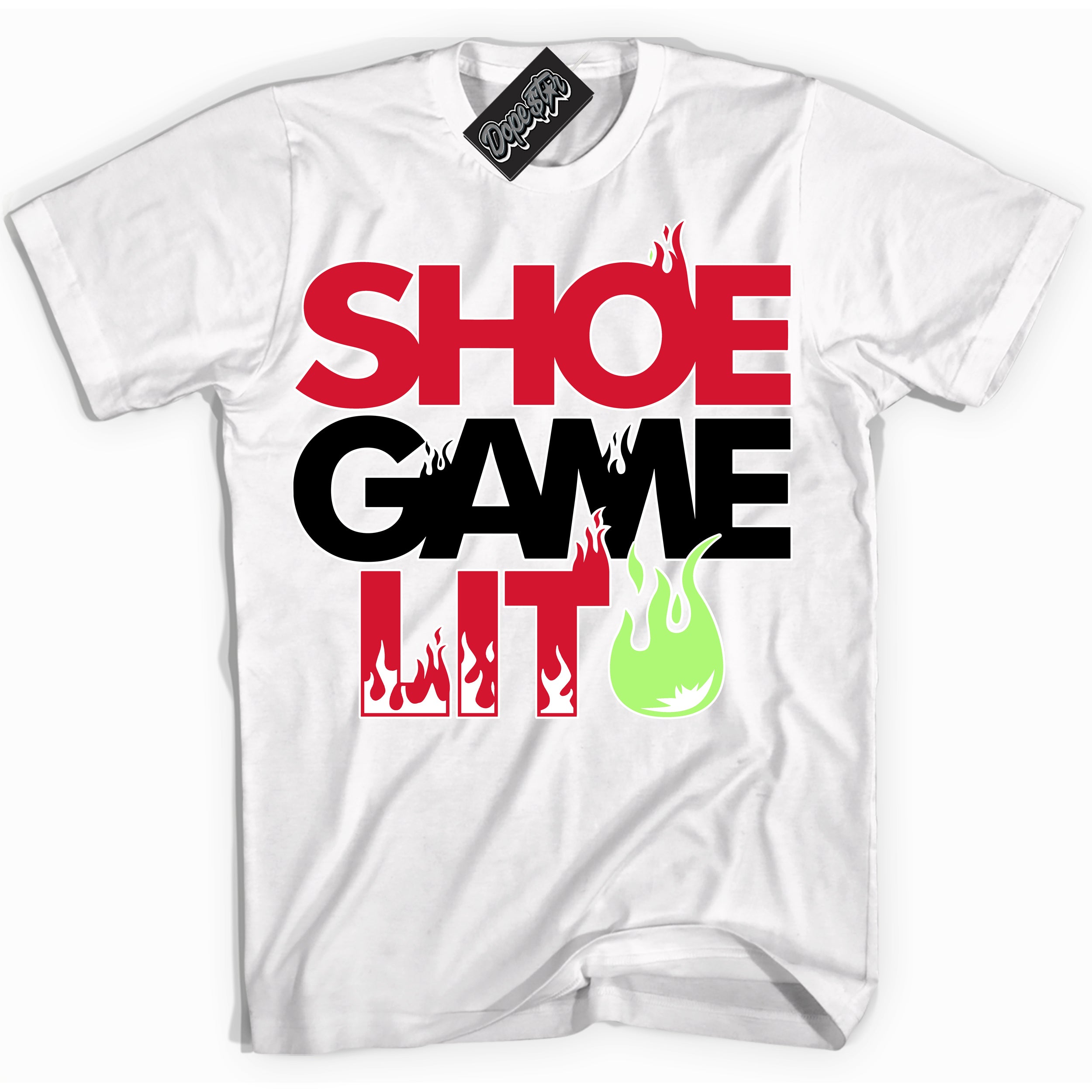 Cool White Shirt with “ Shoe Game Lit ” design that perfectly matches Reverse Grinch 6s Sneakers.