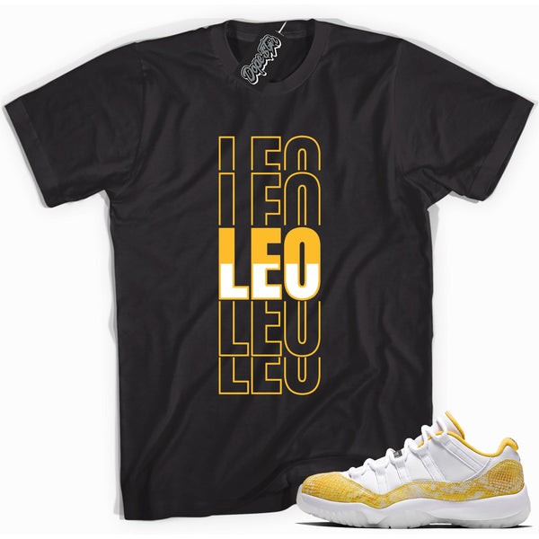 Cool black graphic tee with 'leo' print, that perfectly matches  Air Jordan 11 Retro Low Yellow Snakeskin sneakers