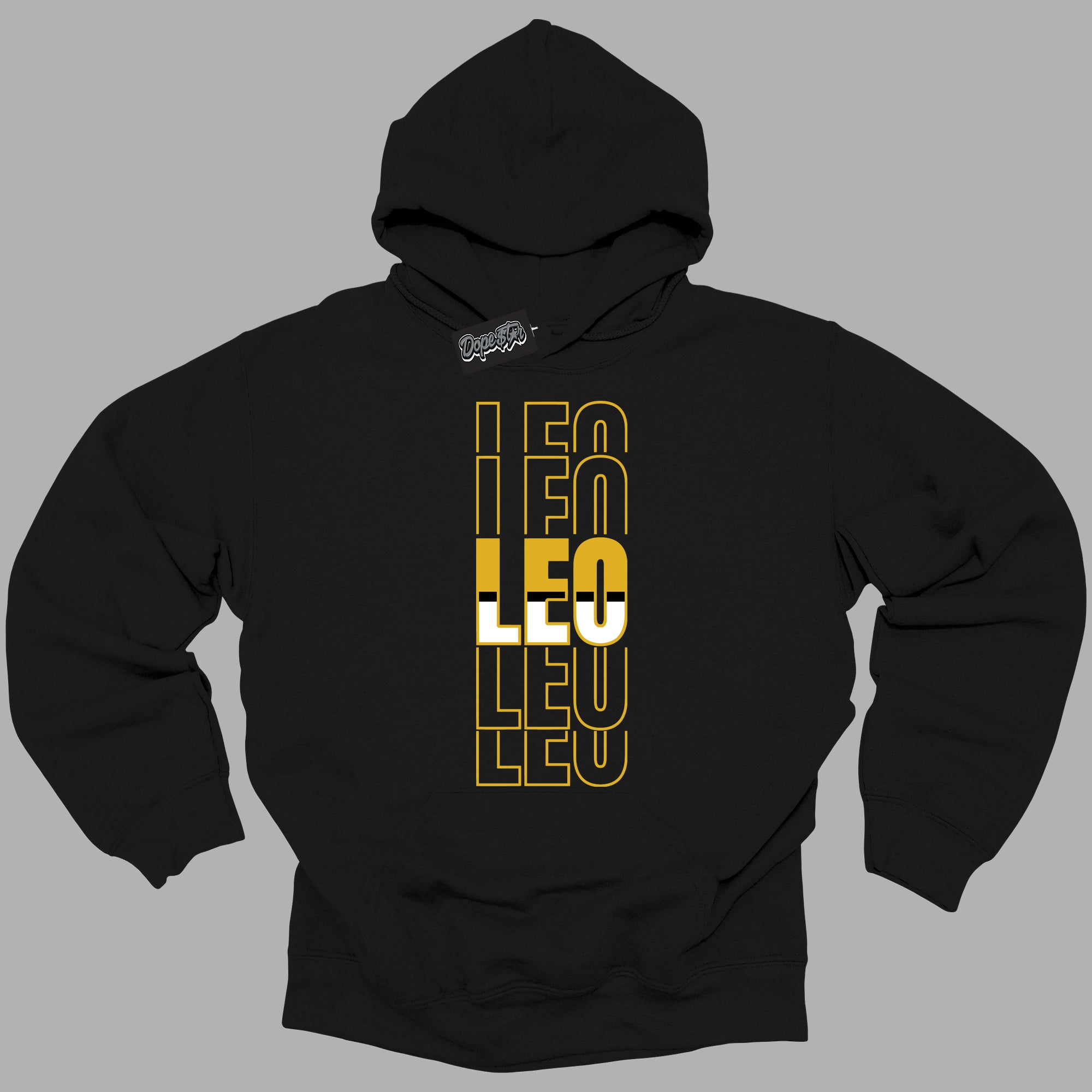 Cool Black Hoodie with “ Leo ”  design that Perfectly Matches Yellow Ochre 6s Sneakers.
