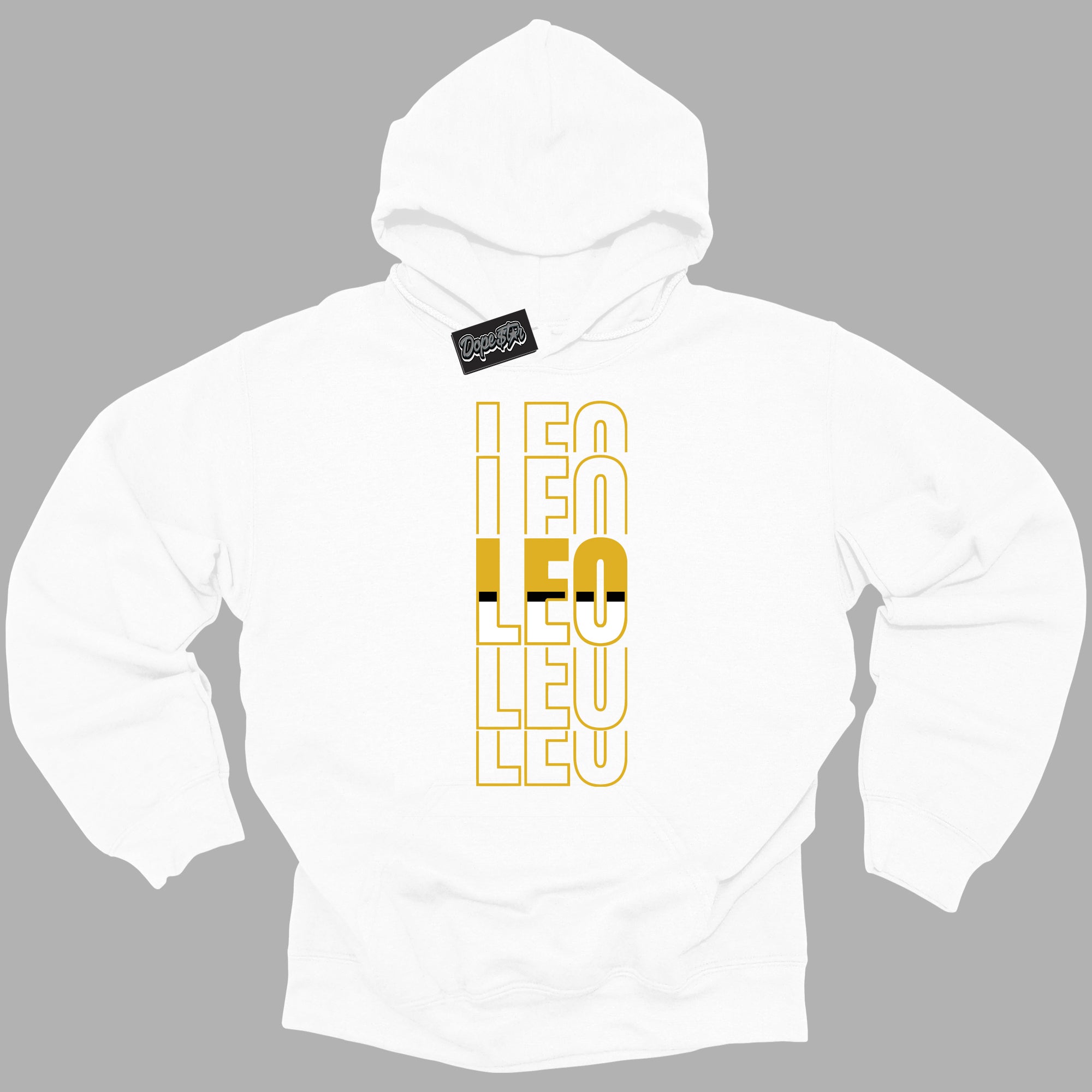 Cool White Hoodie with “ Leo ”  design that Perfectly Matches Yellow Ochre 6s Sneakers.
