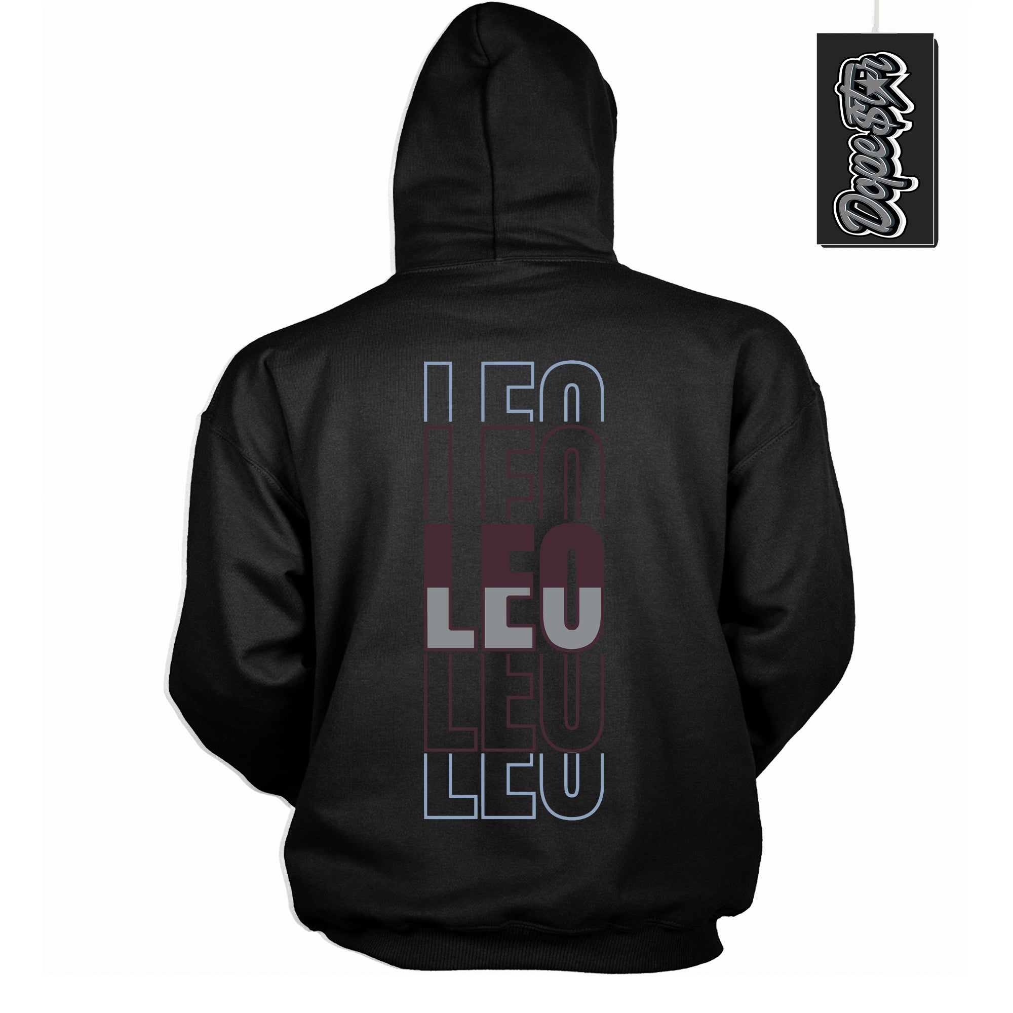 Cool Black Hoodie with “ Leo ”  design that Perfectly Matches Burgundy 5s Sneakers.