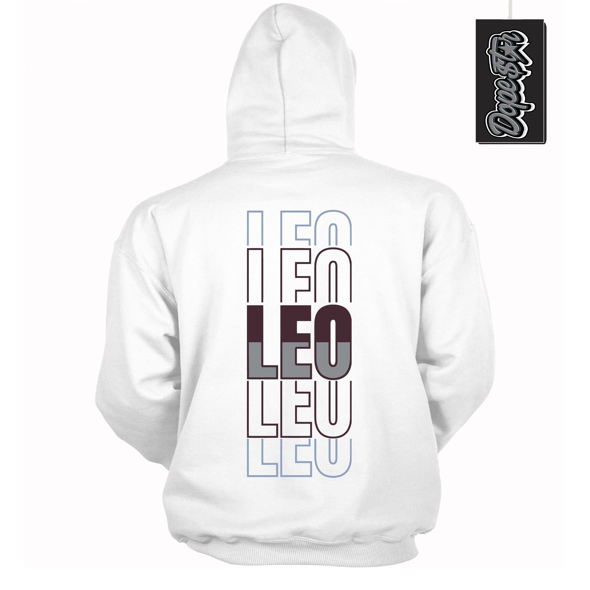 Cool White Hoodie with “ Leo ”  design that Perfectly Matches Burgundy 5s Sneakers.