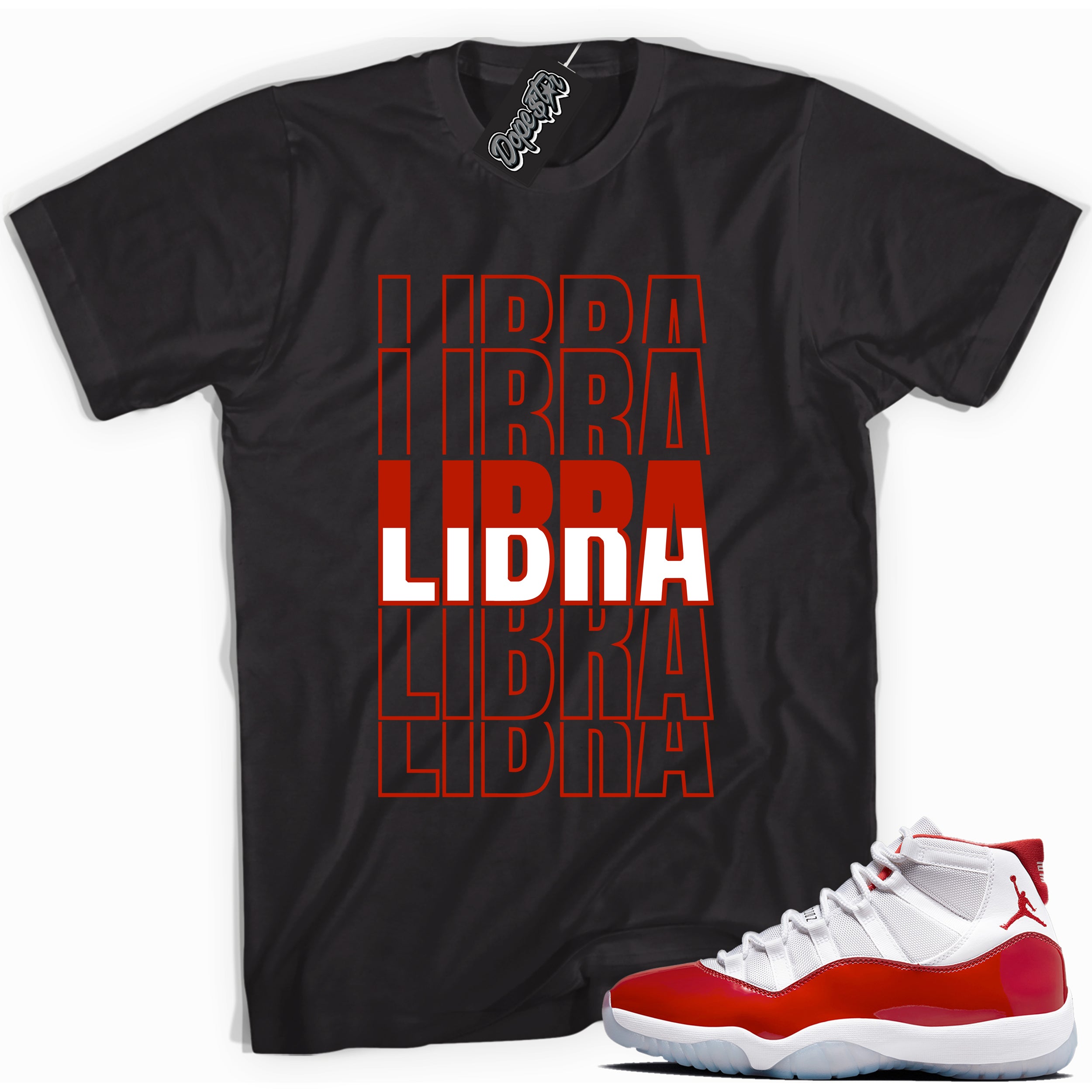 Cool Black graphic tee with “ Libra  ” print, that perfectly matches CHERRY 11s  sneakers
