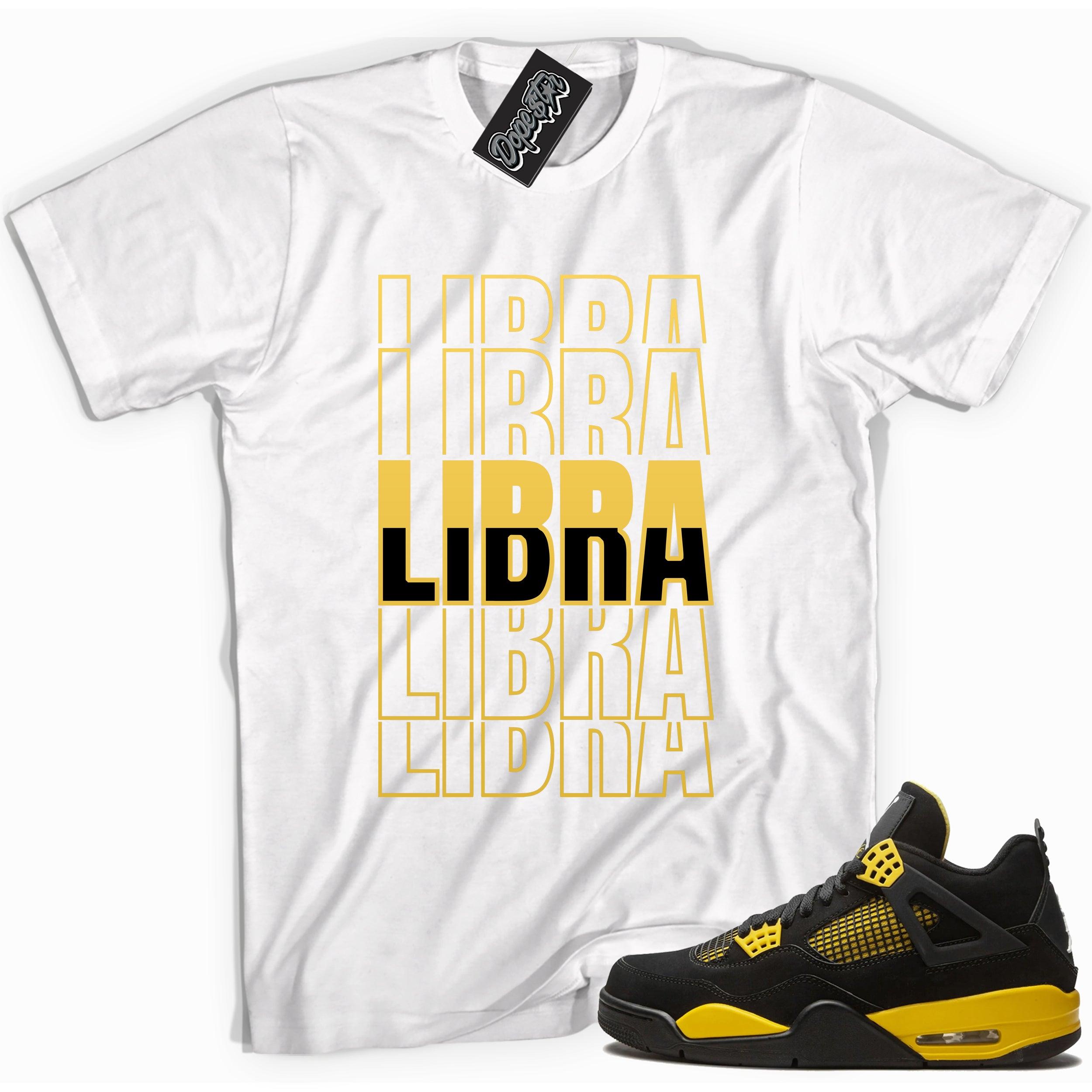 Cool white graphic tee with 'libra' print, that perfectly matches Air Jordan 4 Thunder sneakers