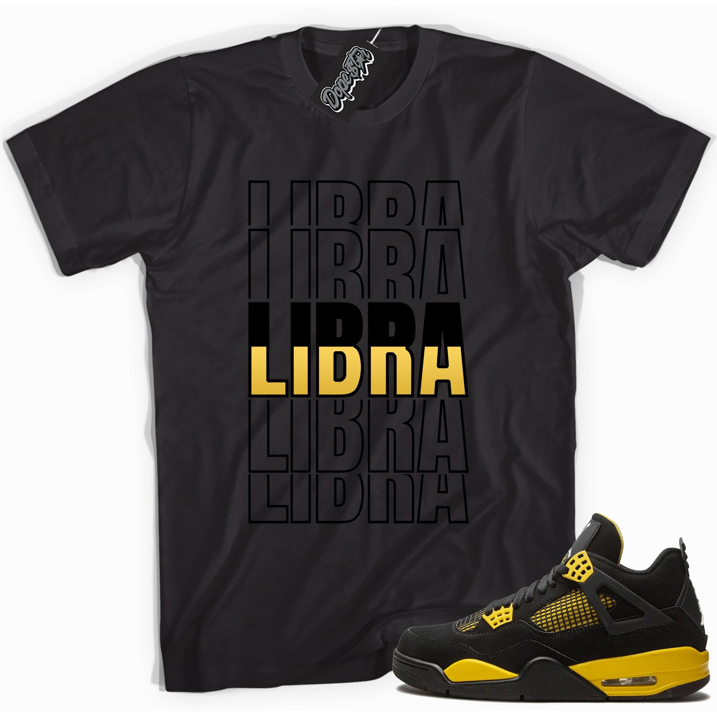 Cool black graphic tee with 'libra' print, that perfectly matches  Air Jordan 4 Thunder sneakers