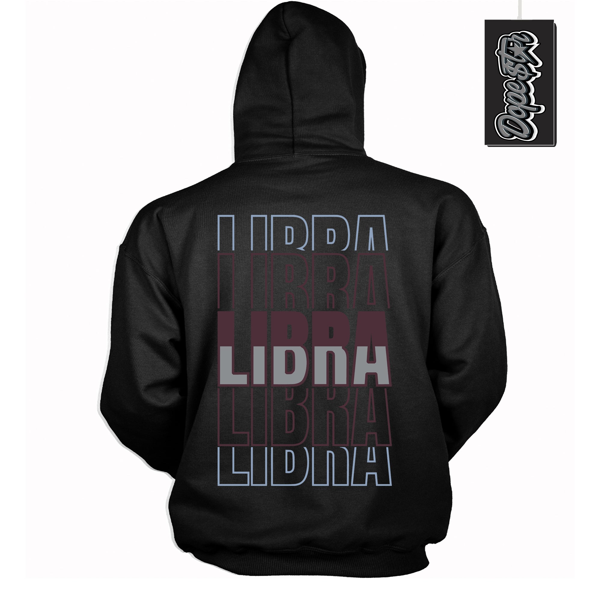 Cool Black Hoodie with “ Libra ”  design that Perfectly Matches Burgundy 5s Sneakers.