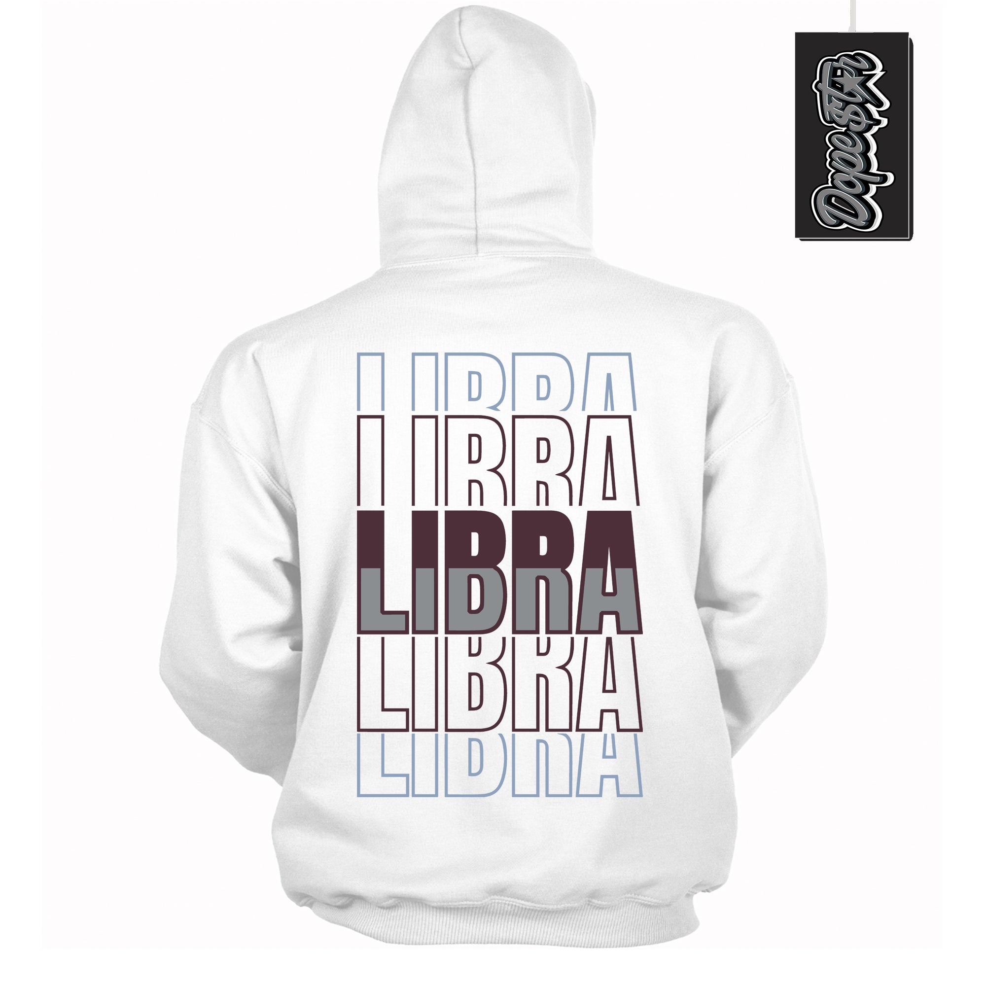 Cool White Hoodie with “ Libra ”  design that Perfectly Matches Burgundy 5s Sneakers.