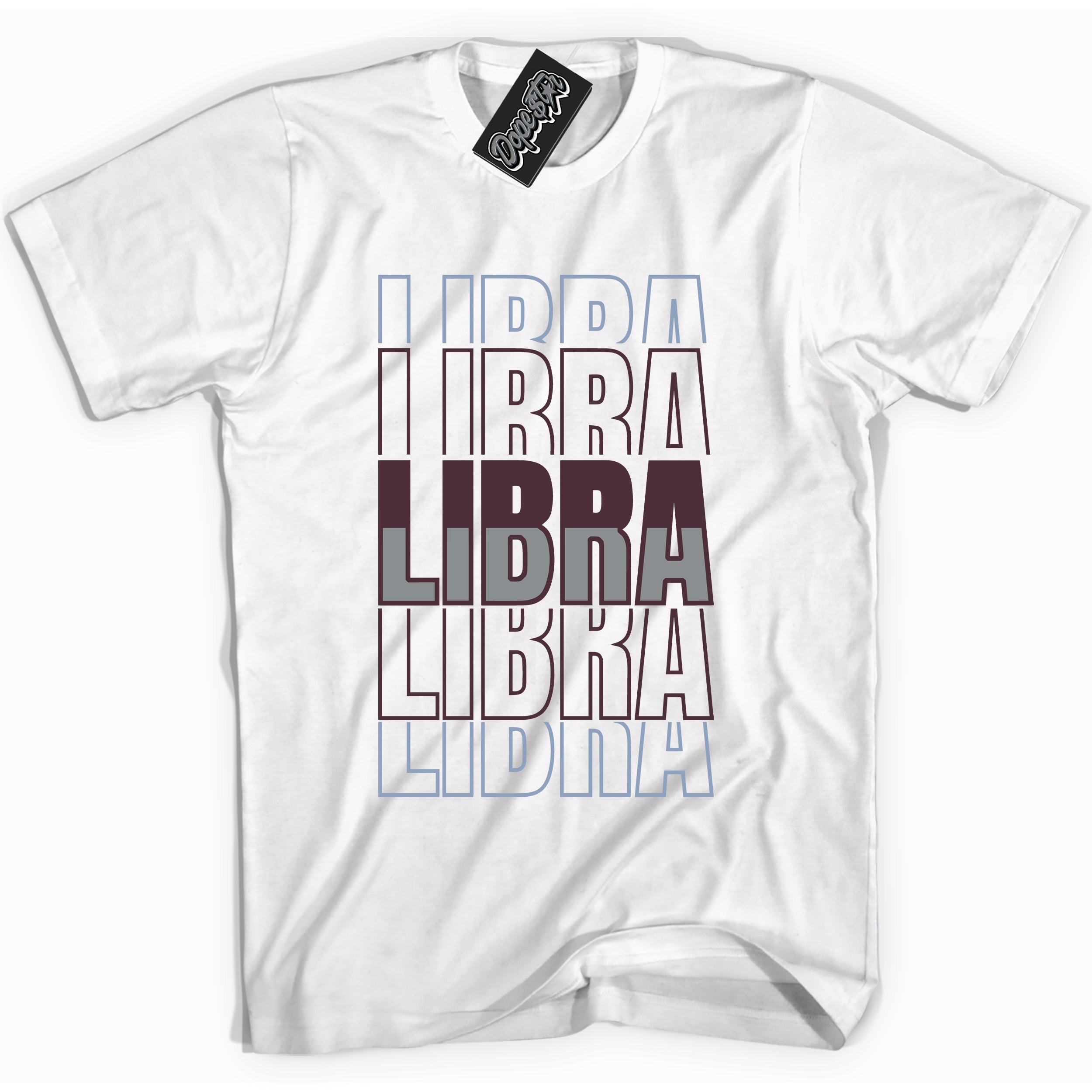 Cool White Shirt with “ Libra” design that perfectly matches Burgundy 5s Sneakers.