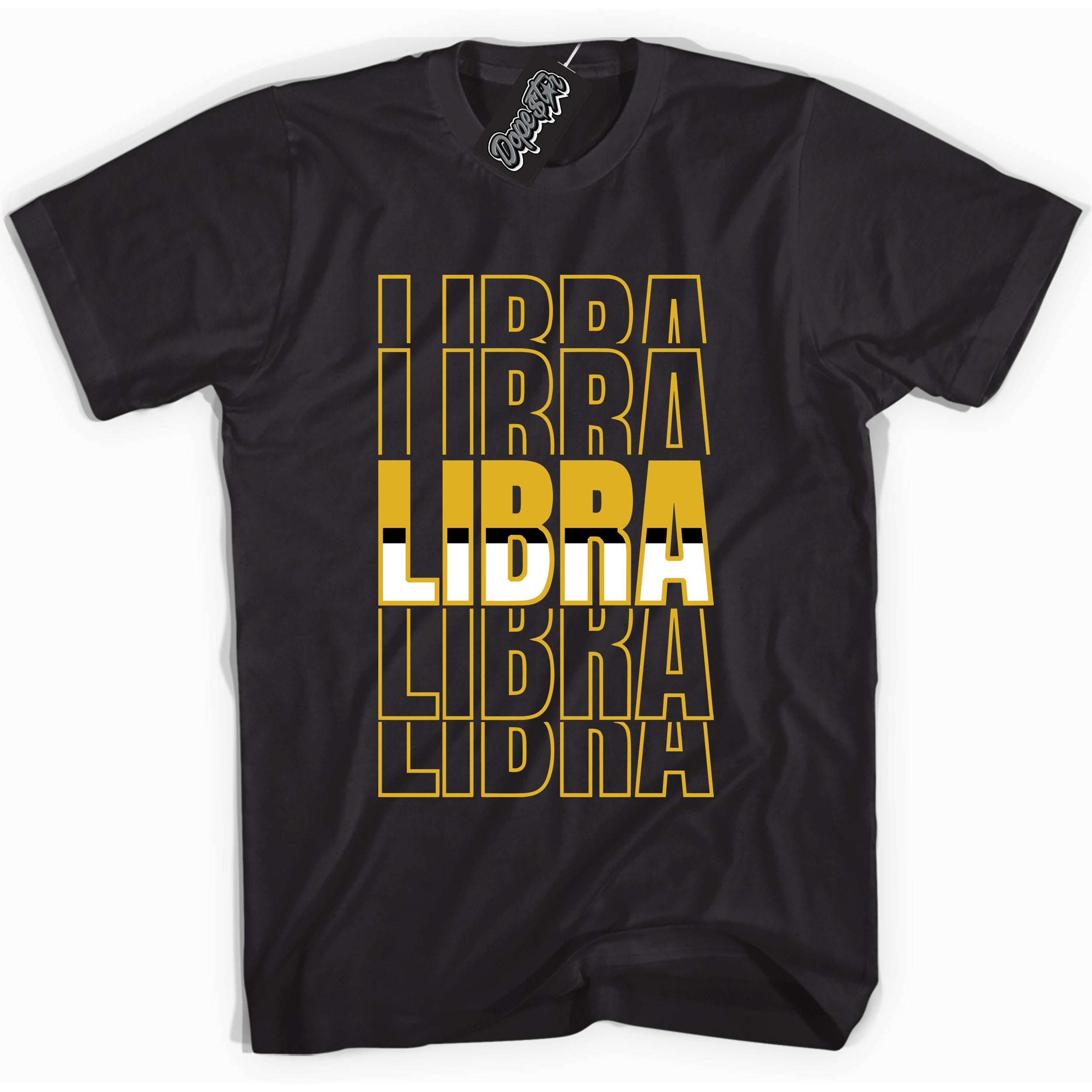 Cool Black Shirt With Libra design That Perfectly Matches YELLOW OCHRE 6s Sneakers.