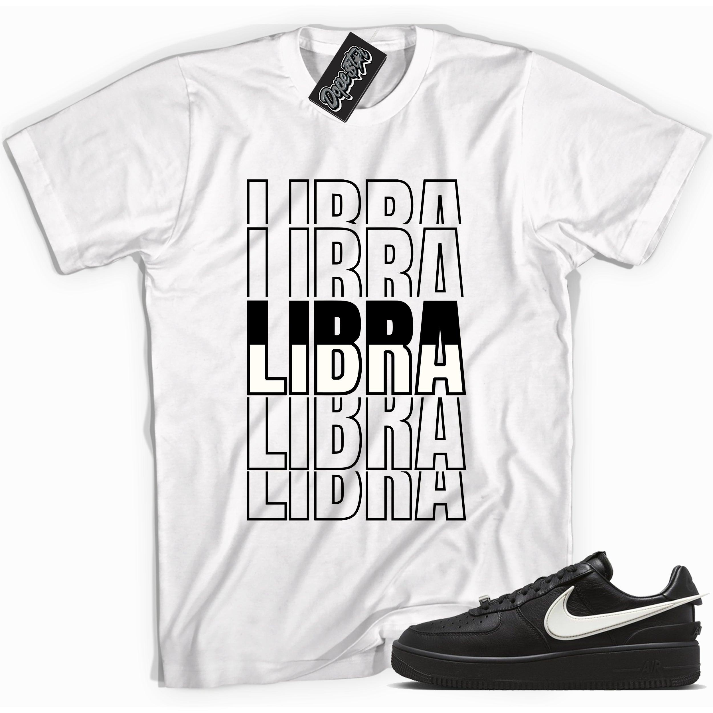 Cool white graphic tee with 'libra' print, that perfectly matches Nike Air Force 1 Low SP Ambush Phantom sneakers.