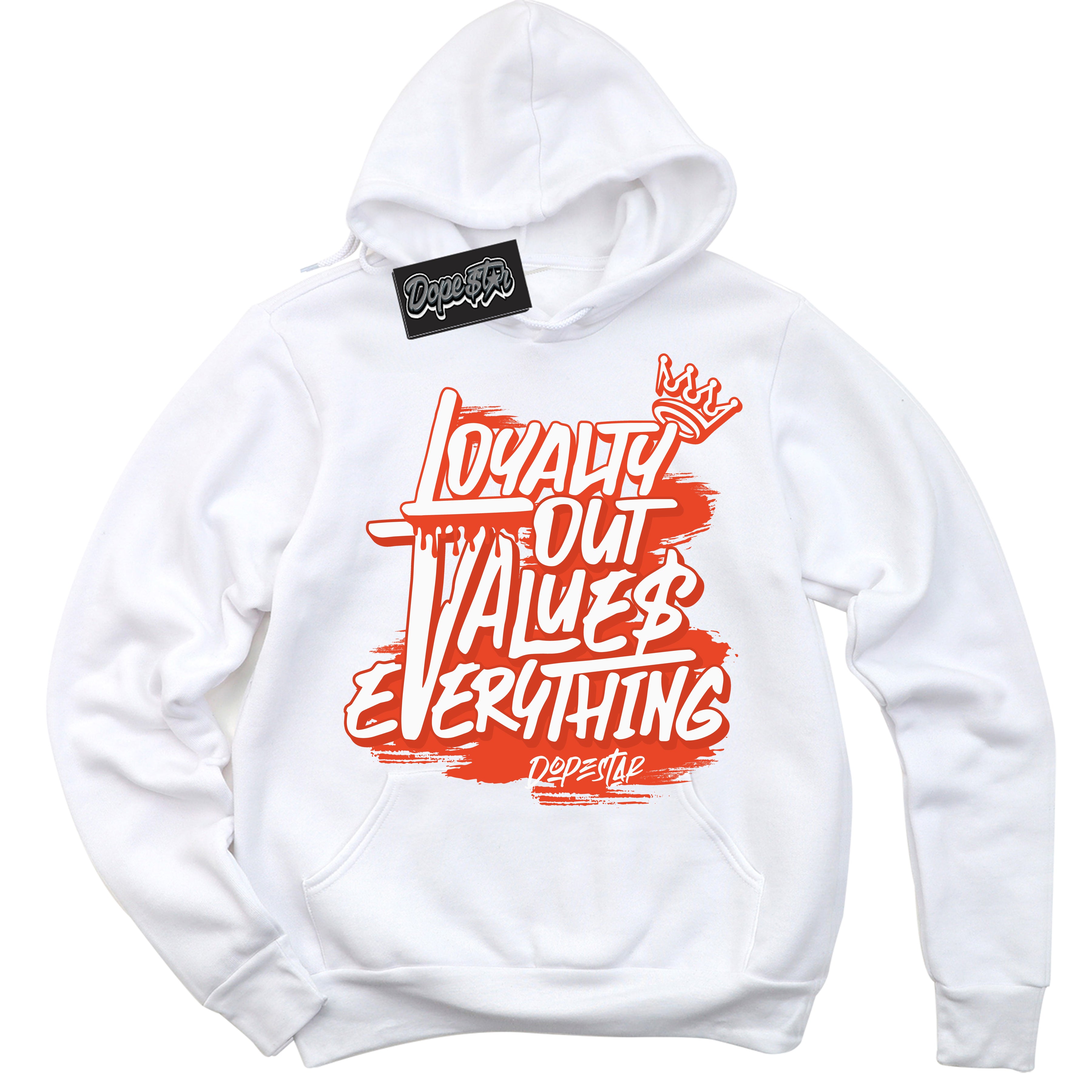 Nike Dunk Low Retro Cosmic Clay 'Loyalty Out Values Everything' Hoodie - White Streetwear Mockup | Sneakerhead Sweatshirt Matching Nike Dunk Low Retro Cosmic Clay | Limited Edition Urban Streetwear for Sneaker Matching OOTD | Outfits that pair perfectly with your ND Low Retro Cosmic Clay | Sneakerhead Fashion Must-Have Apparel for Men and Women.