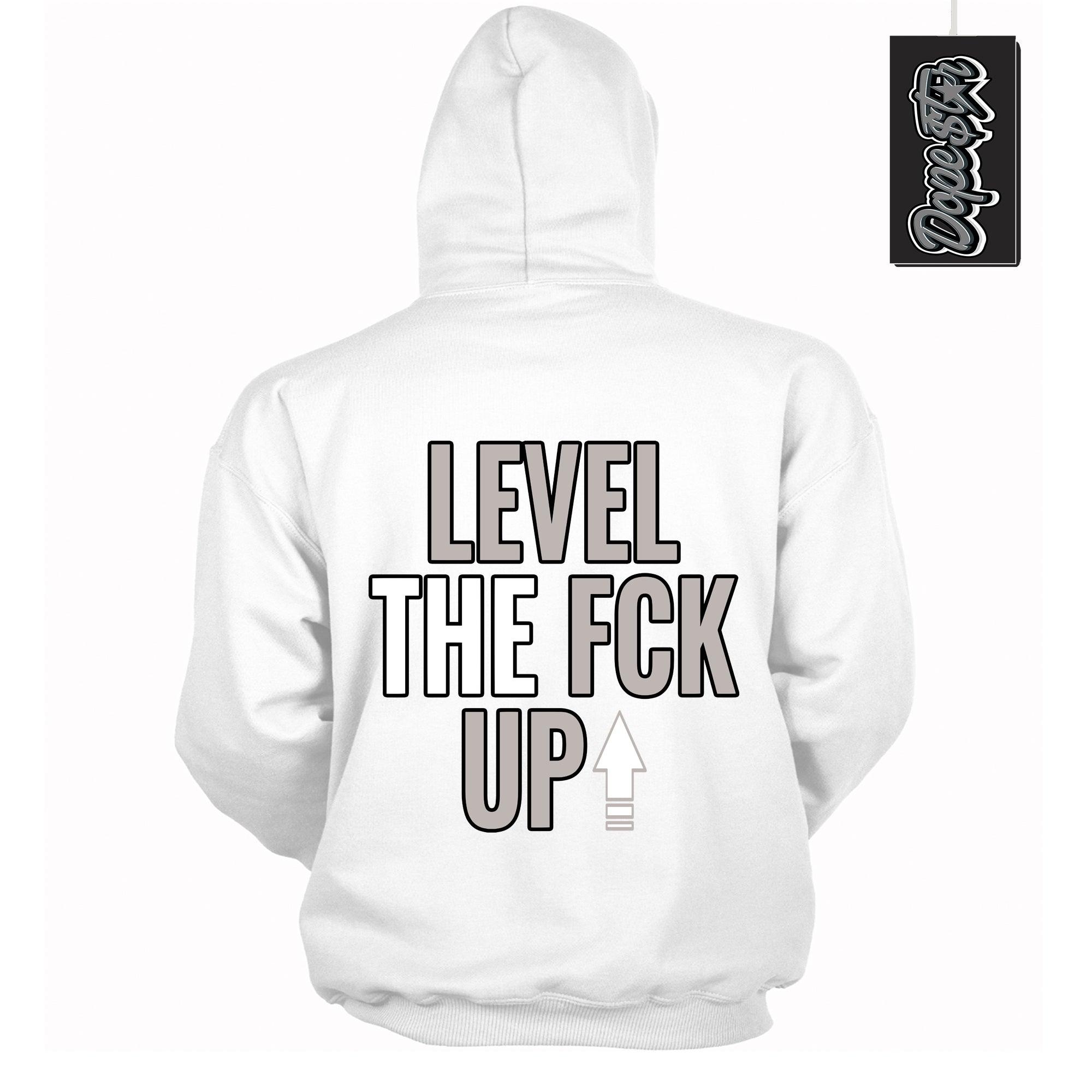 Cool White Hoodie With Level Up design That Perfectly Matches AIR JORDAN 4 RETRO MILITARY BLACK Sneakers.
