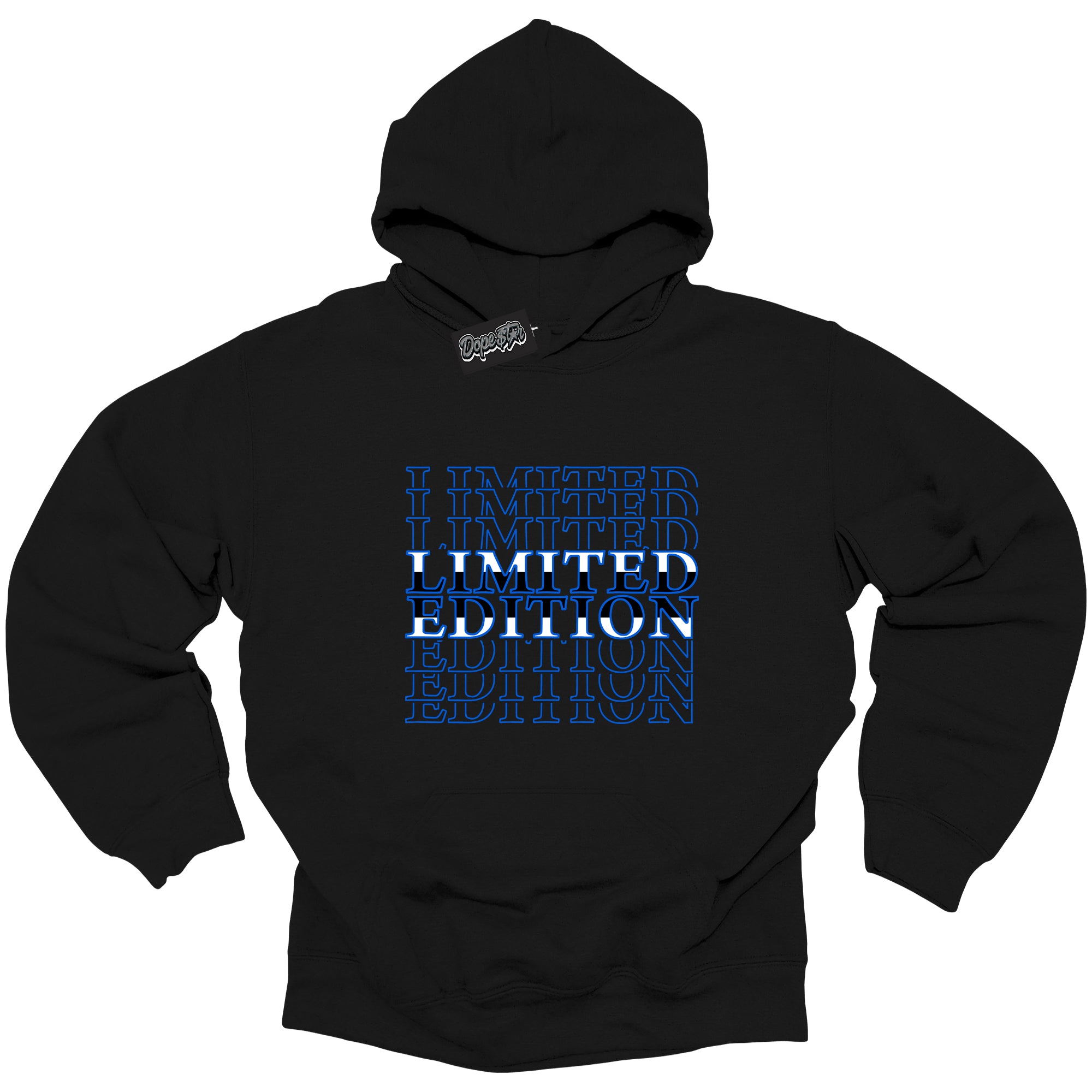 Cool Black Hoodie with “ Limited Edition ”  design that Perfectly Matches  Royal Reimagined 1s Sneakers.