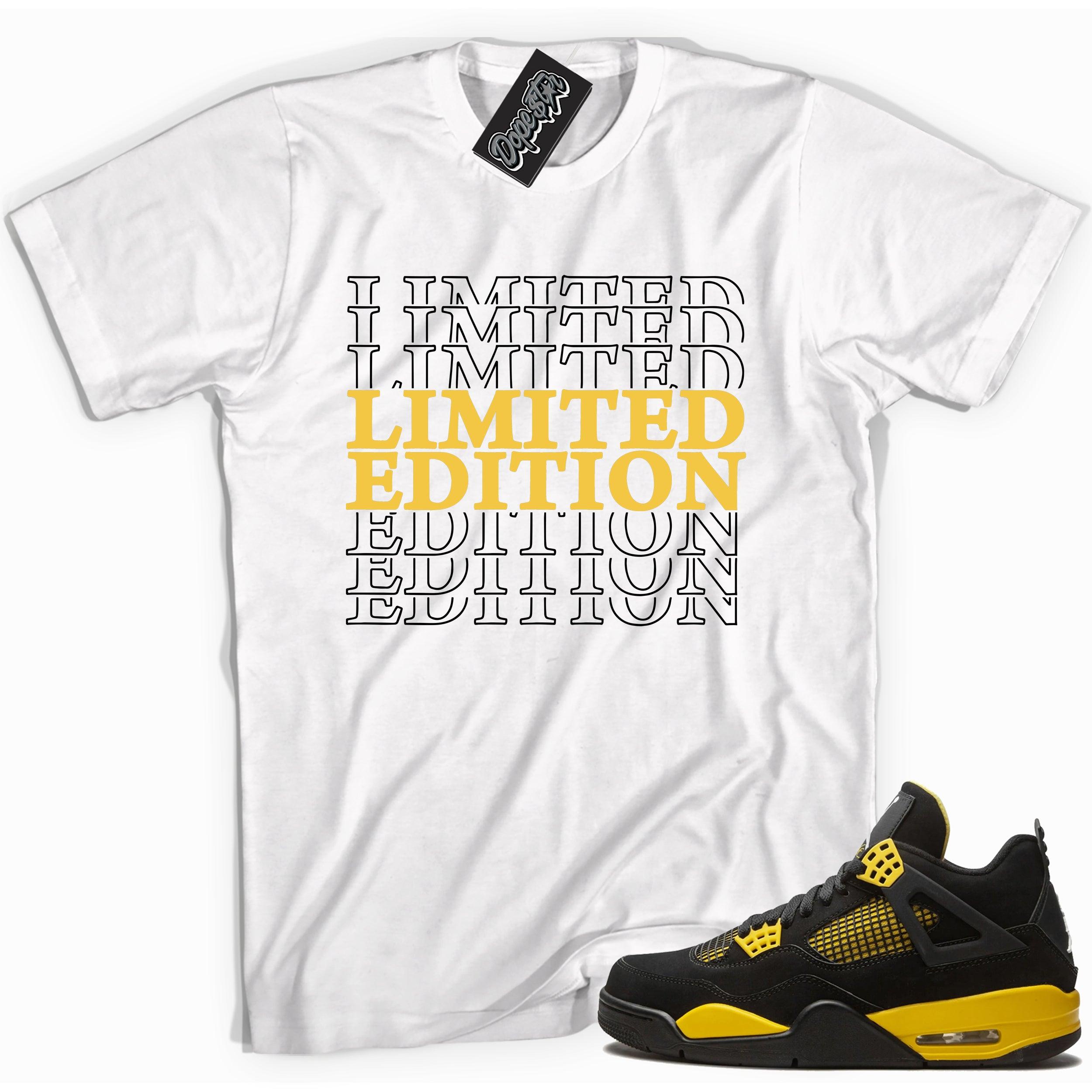 Cool white graphic tee with 'limited edition' print, that perfectly matches Air Jordan 4 Thunder sneakers