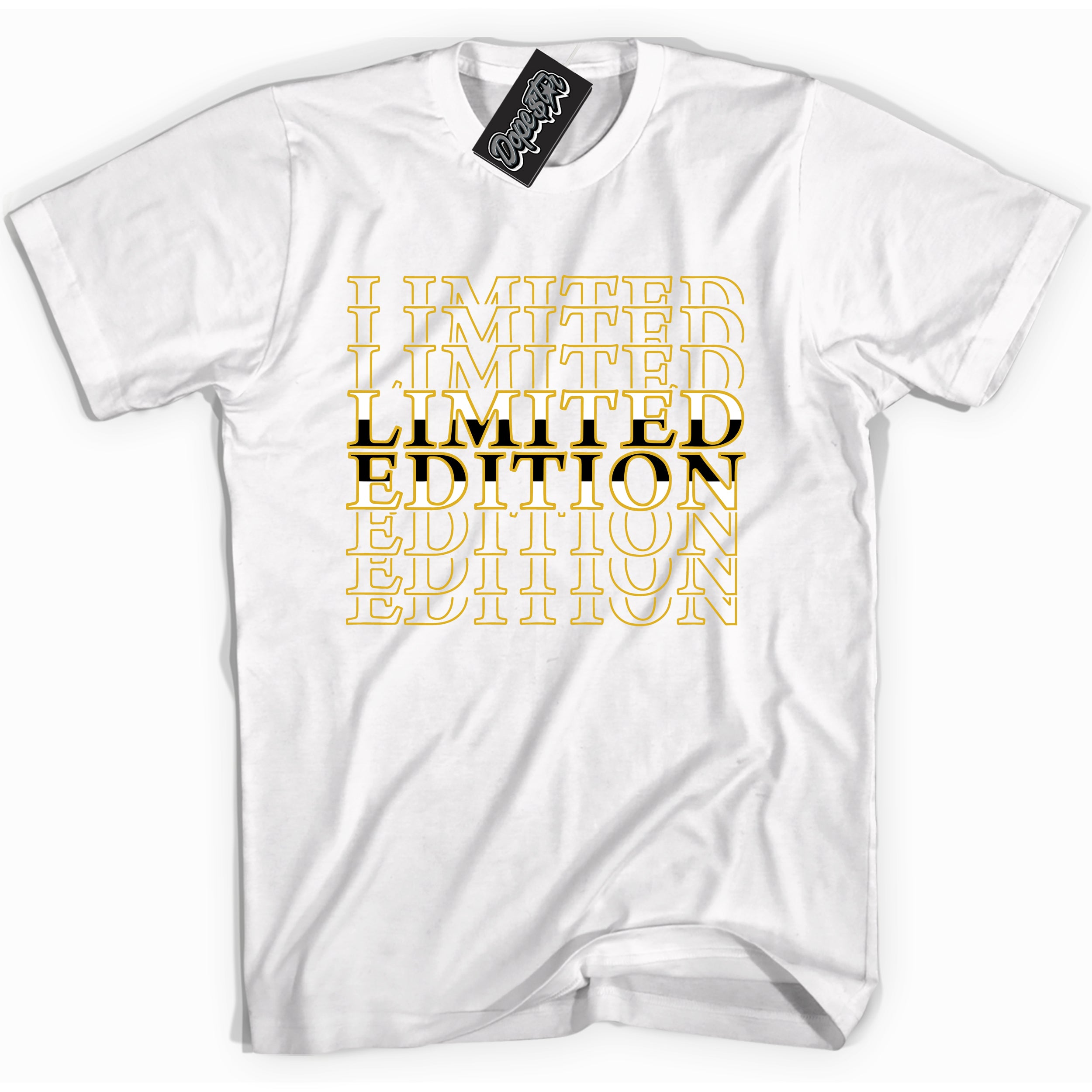 Cool white Shirt with “ Limited Edition ” design that perfectly matches Yellow Ochre 6s Sneakers.
