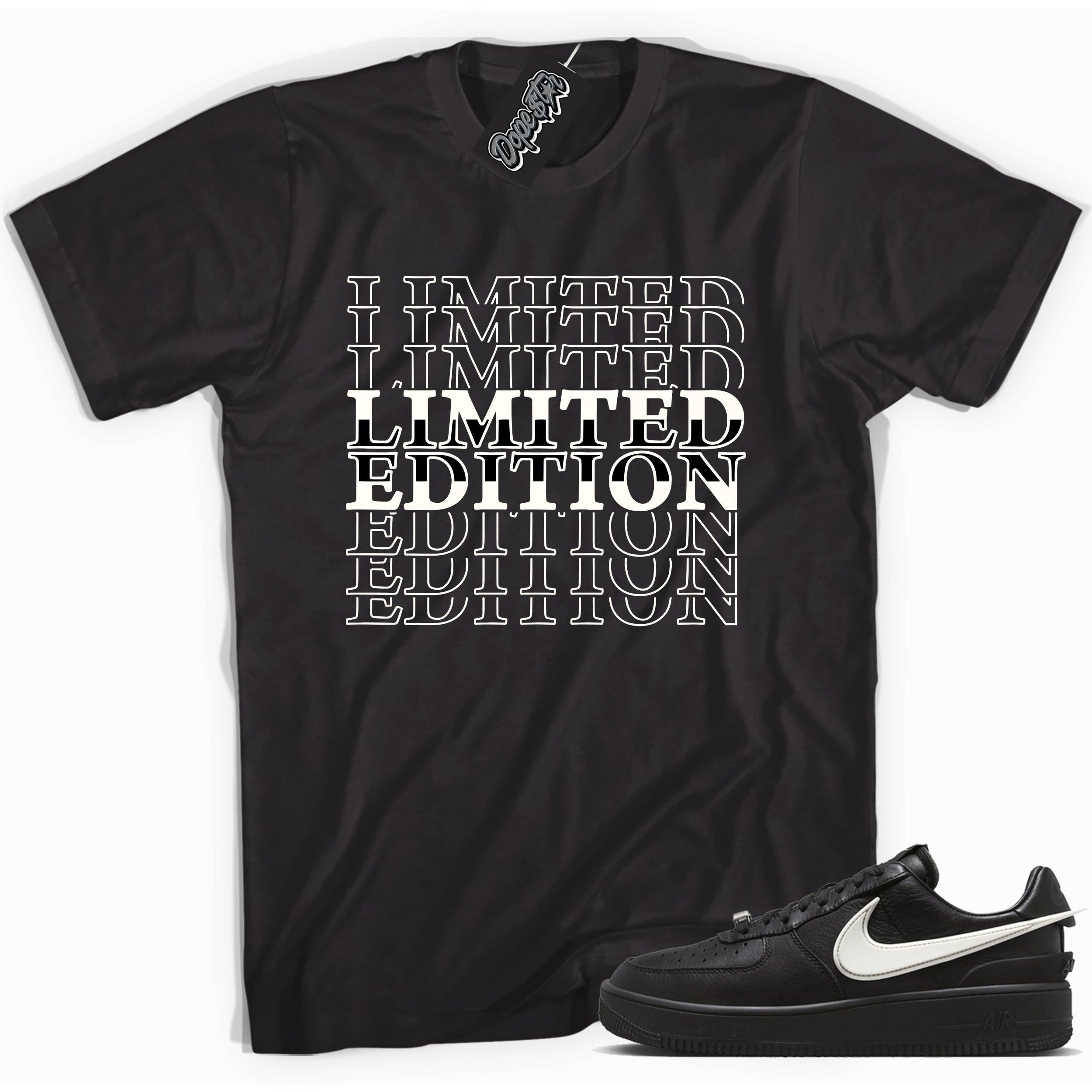 Cool black graphic tee with 'limited edition' print, that perfectly matches Nike Air Force 1 Low SP Ambush Phantom sneakers.