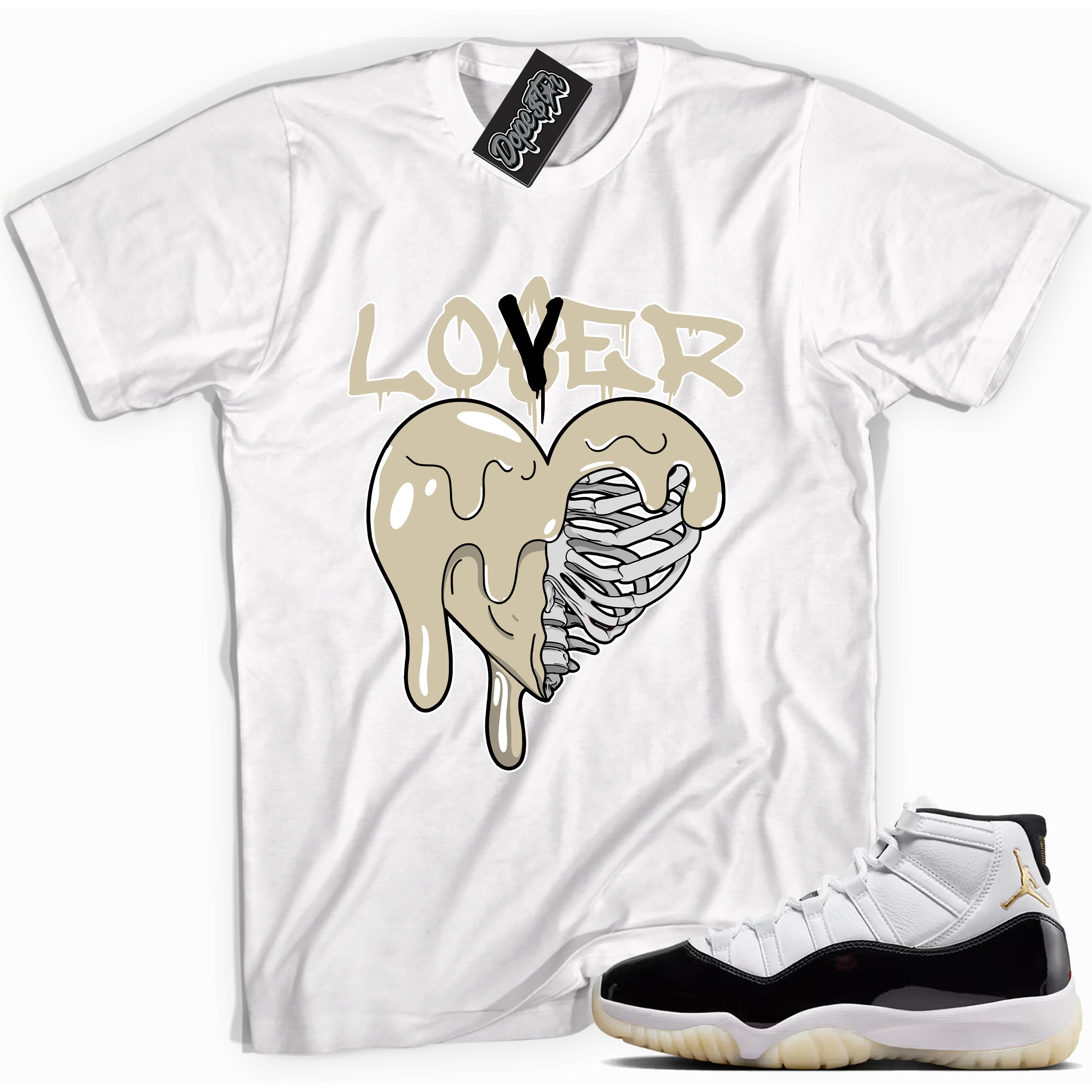 Cool White graphic tee with “ Lover Loser ” print, that perfectly matches AIR JORDAN 11 GRATITUDE   sneakers 