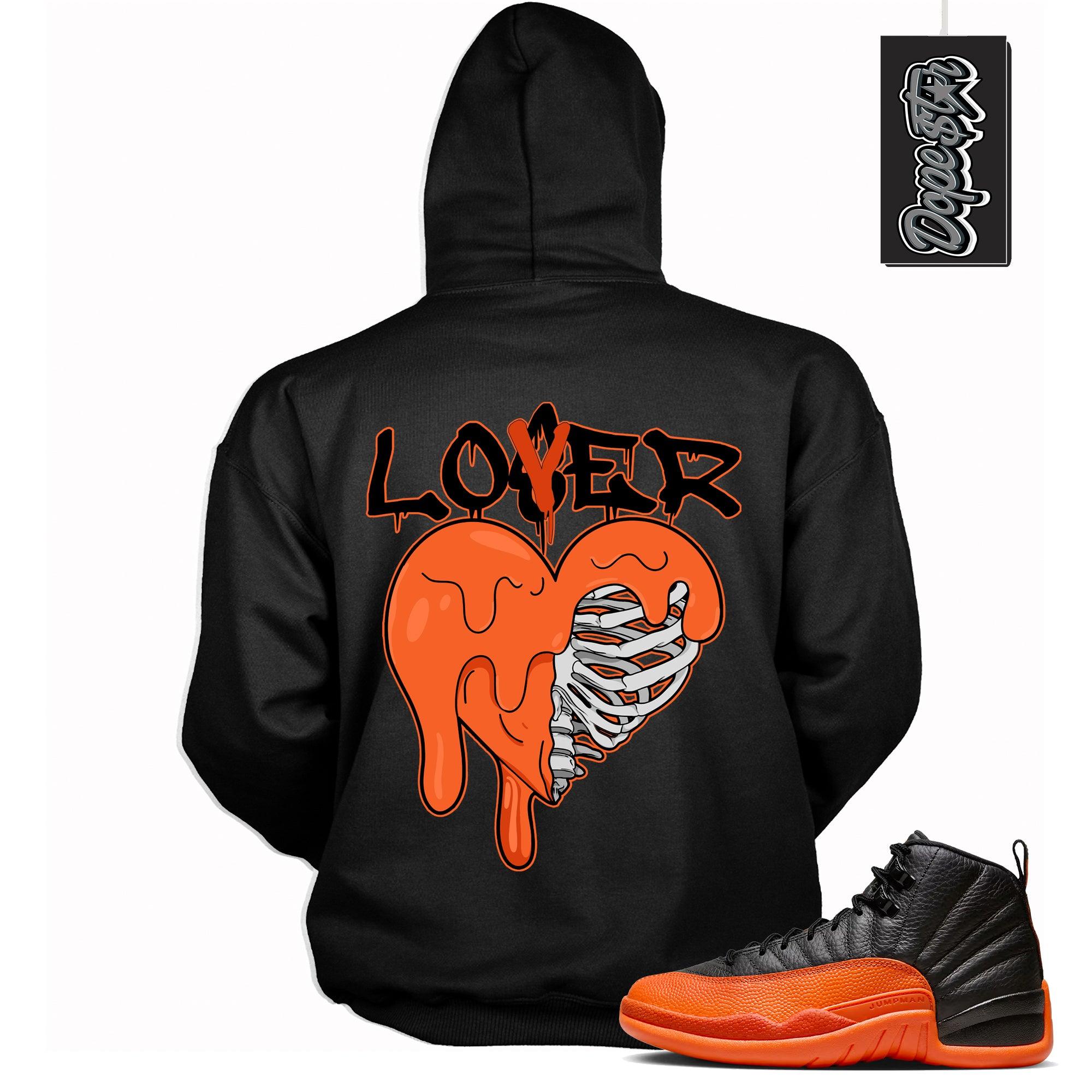 Cool Black Graphic Hoodie with “ Lover Loser “ print, that perfectly matches Air Jordan 12 Retro WNBA All-Star Brilliant Orange  sneakers