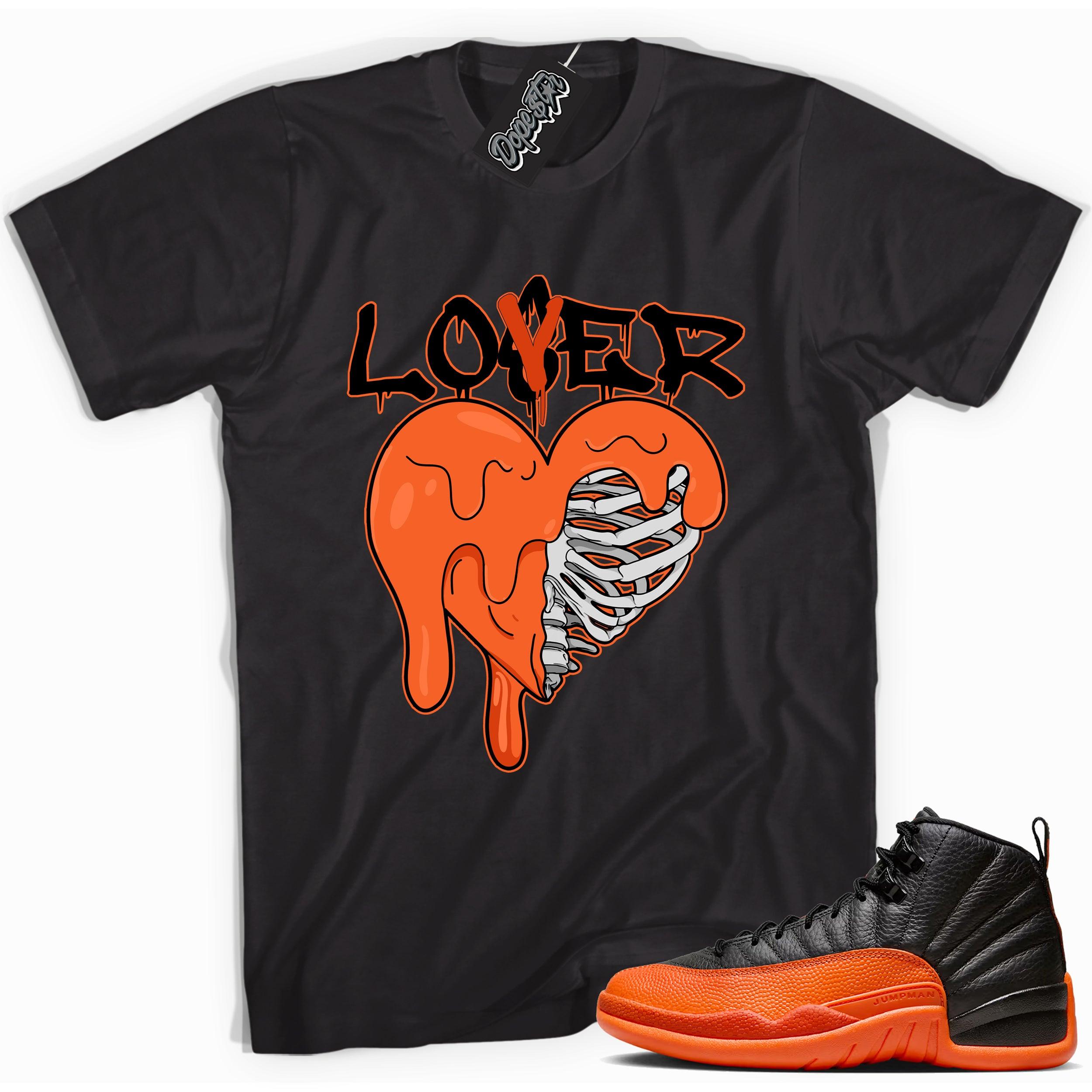 Cool Black graphic tee with “ Lover Loser ” print, that perfectly matches Air Jordan 12 Retro WNBA All-Star Brilliant Orange sneakers 