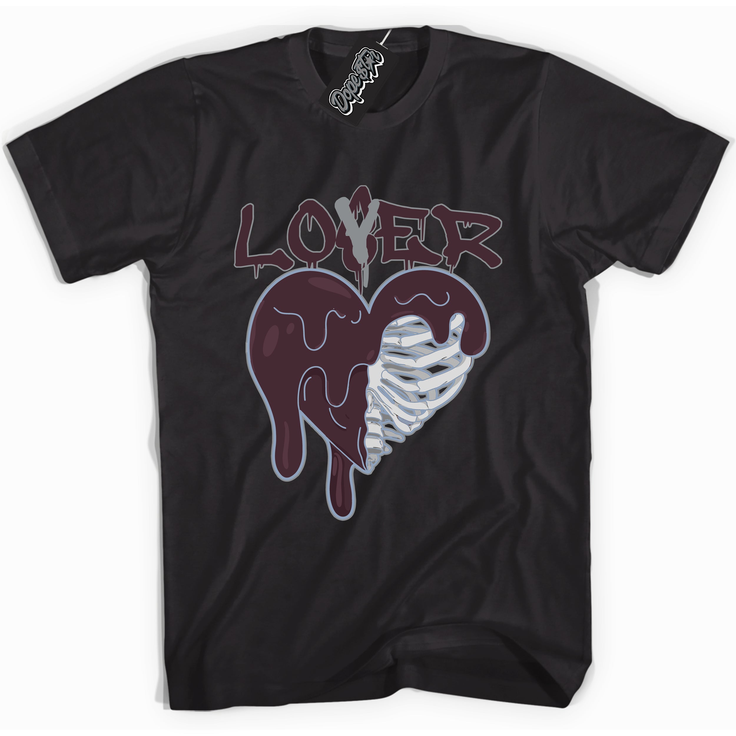 Cool Black Shirt with “ Lover Loser” design that perfectly matches Burgundy 5s Sneakers.