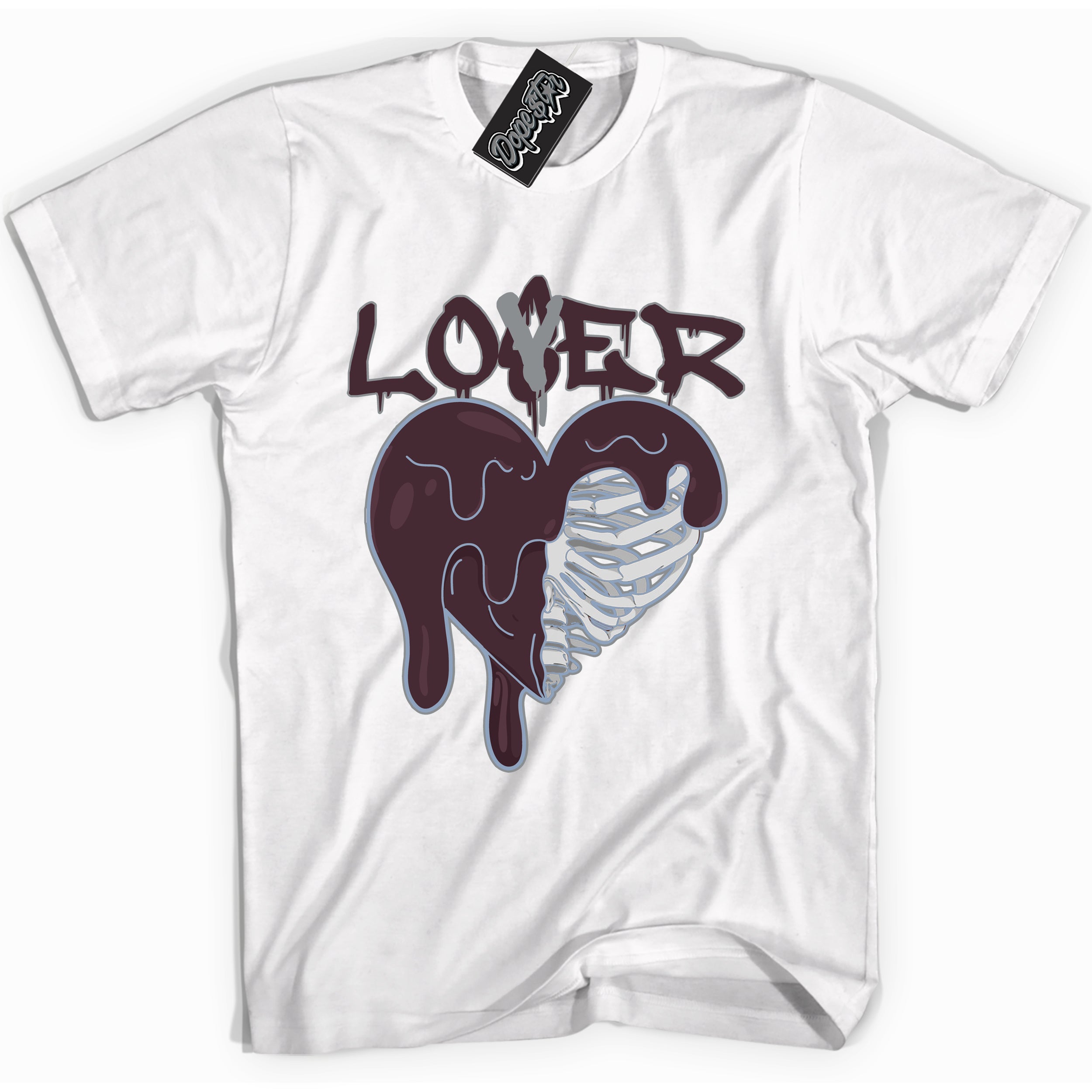 Cool White Shirt with “ Lover Loser” design that perfectly matches Burgundy 5s Sneakers.