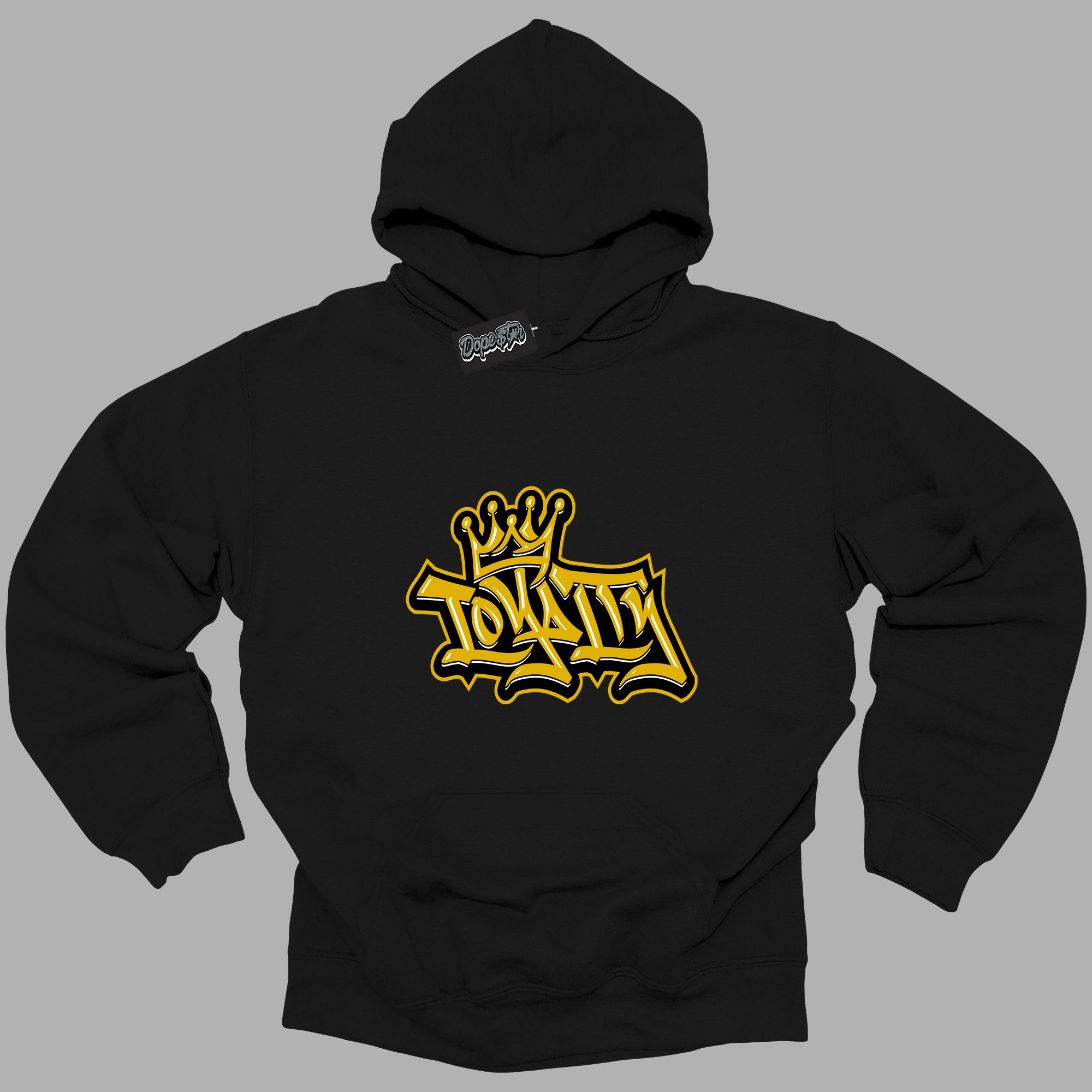 Cool Black Hoodie with “ Loyalty Crown ”  design that Perfectly Matches Yellow Ochre 6s Sneakers.