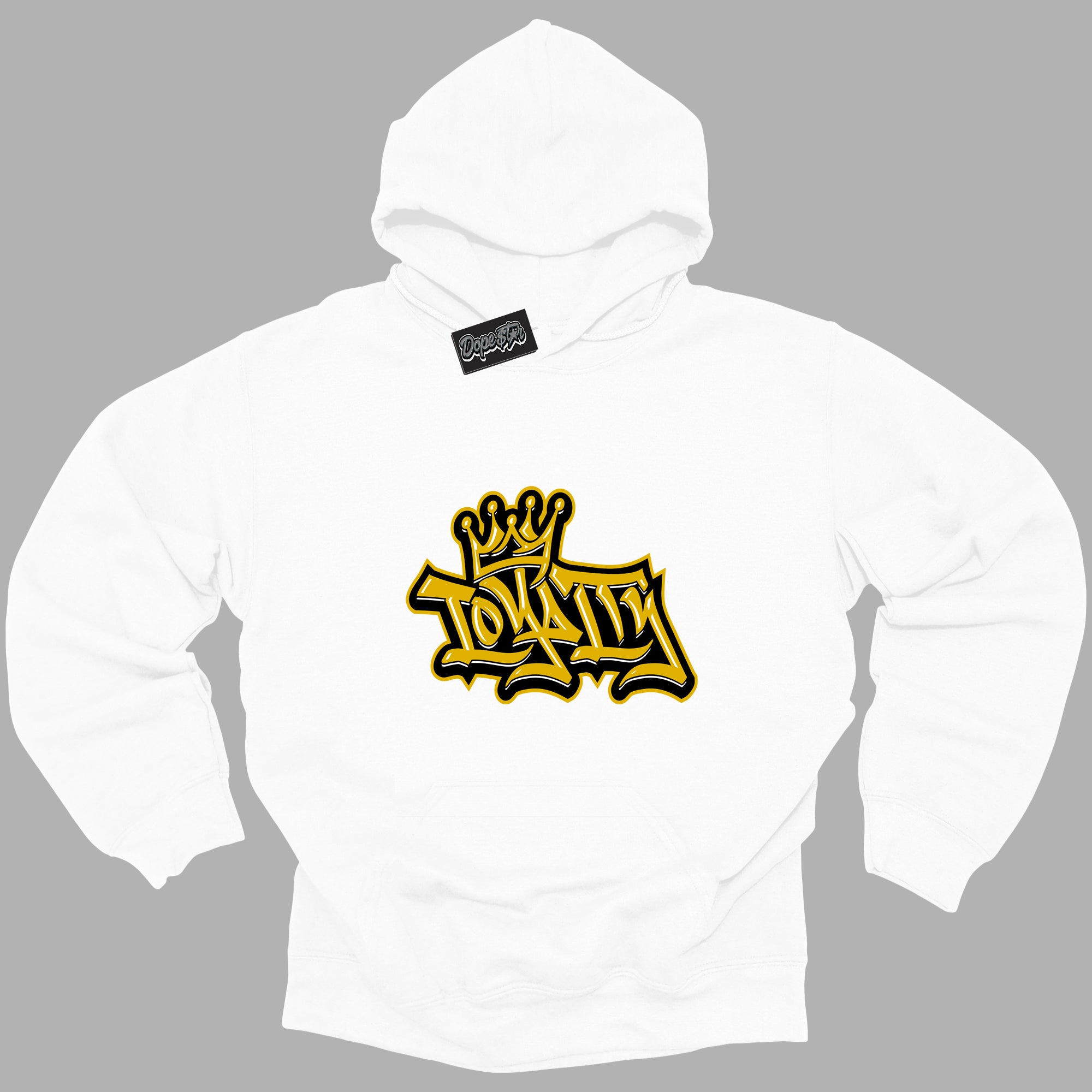 Cool White Hoodie with “ Loyalty Crown ”  design that Perfectly Matches Yellow Ochre 6s Sneakers.