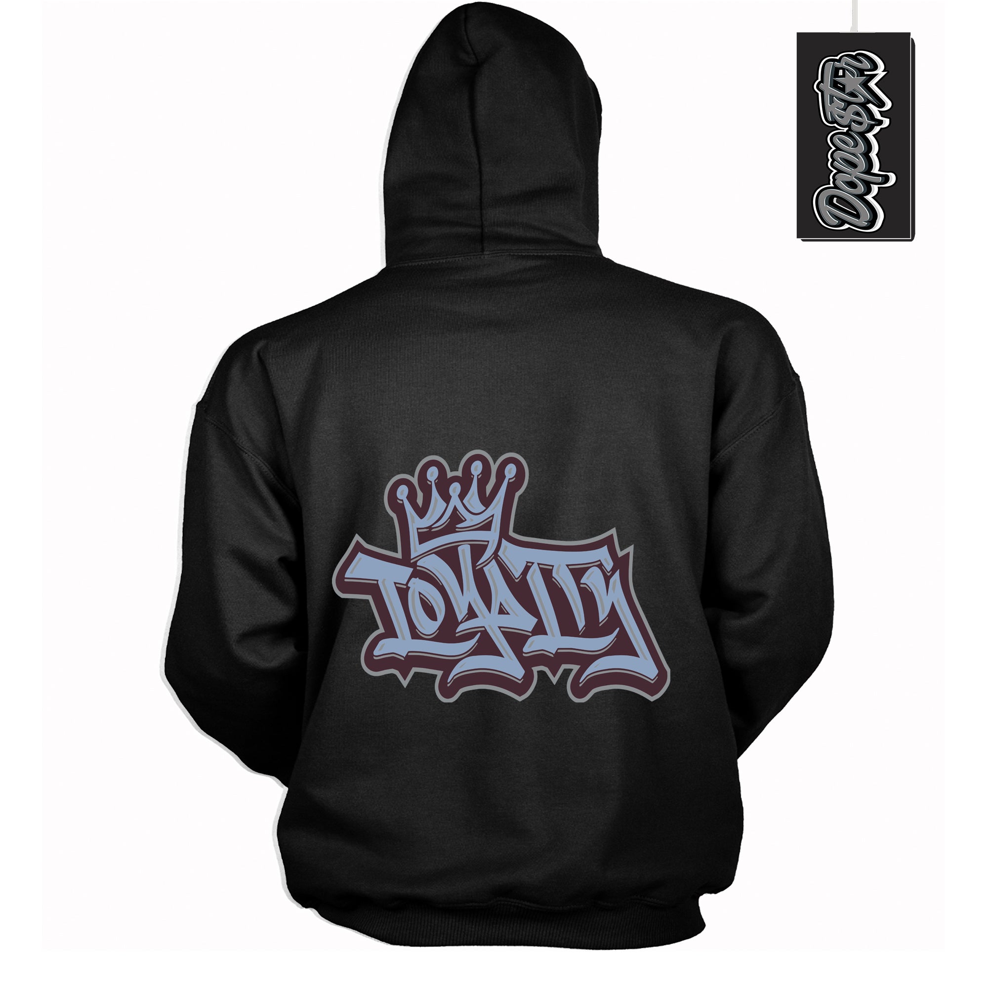 Cool Black Hoodie with “ Loyalty Crown ”  design that Perfectly Matches Burgundy 5s Sneakers.