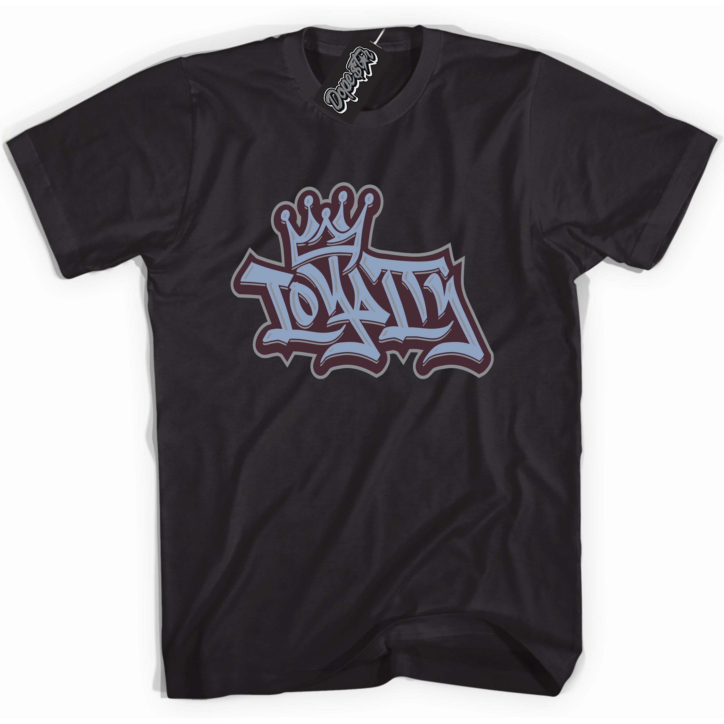 Cool Black Shirt with “ Loyalty Crown” design that perfectly matches Burgundy 5s Sneakers.