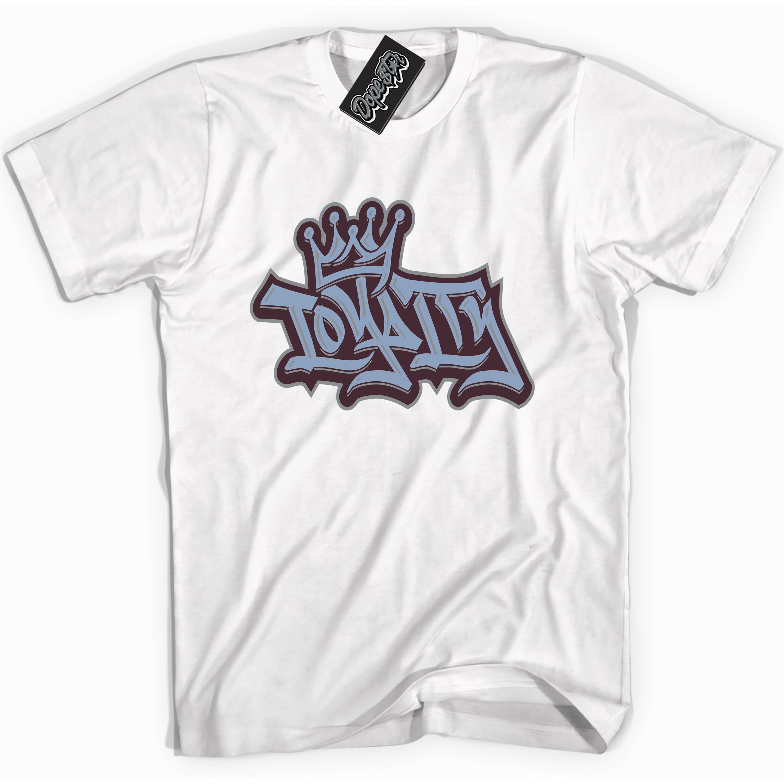 Cool White Shirt with “ Loyalty Crown” design that perfectly matches Burgundy 5s Sneakers.