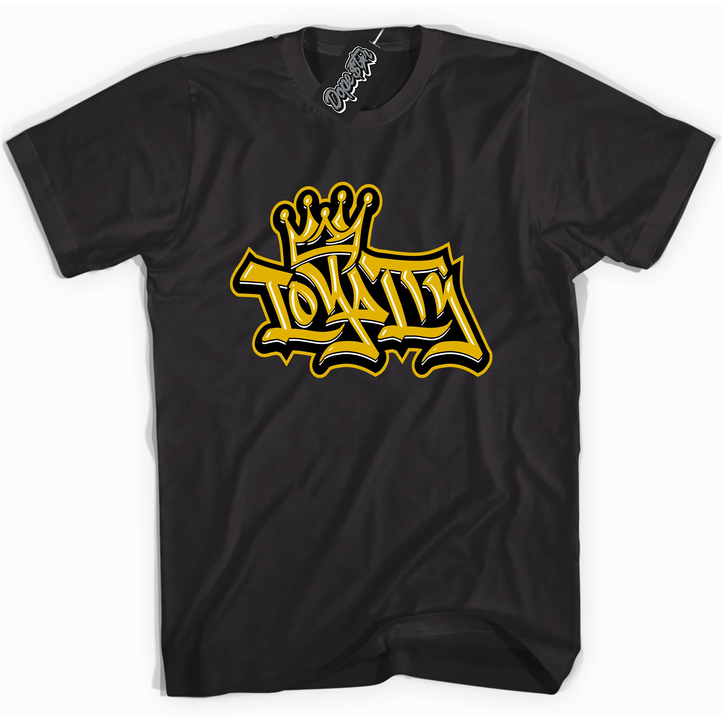 Cool Black Shirt with “ Loyalty Crown ” design that perfectly matches Yellow Ochre 6s Sneakers.