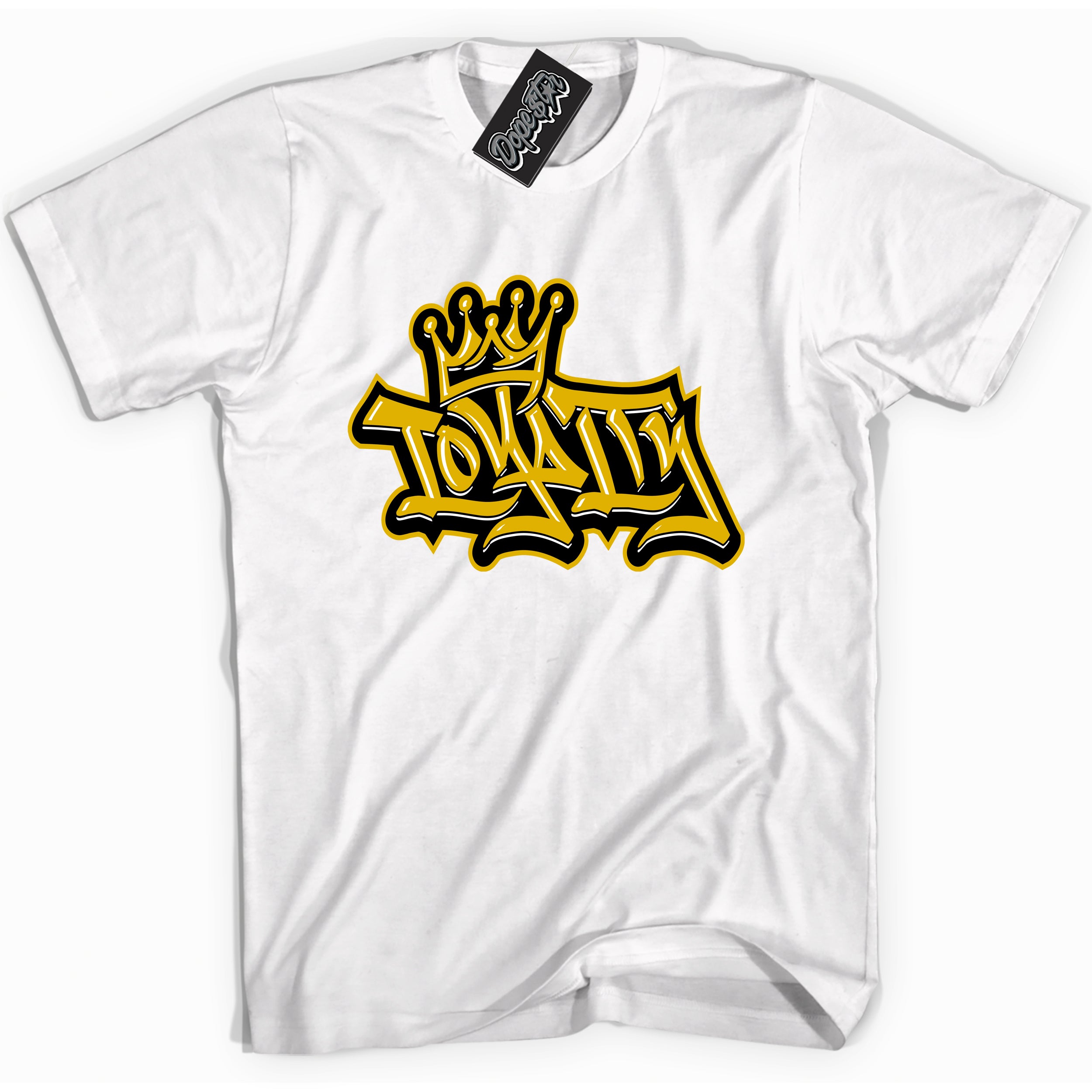 Cool White Shirt with “ Loyalty Crown ” design that perfectly matches Yellow Ochre 6s Sneakers.