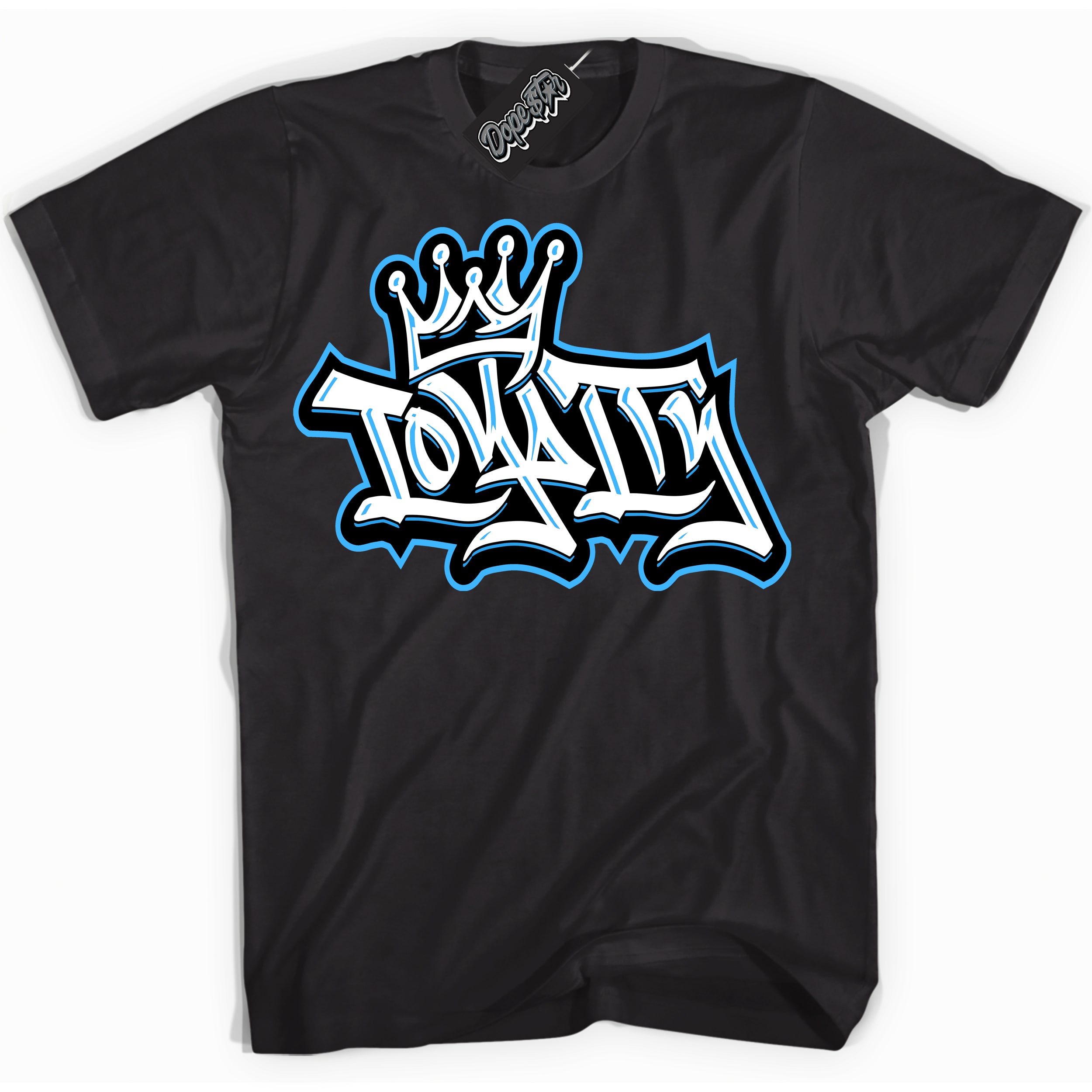Cool Black graphic tee with “ Loyalty Crown ” design, that perfectly matches Powder Blue 9s sneakers 