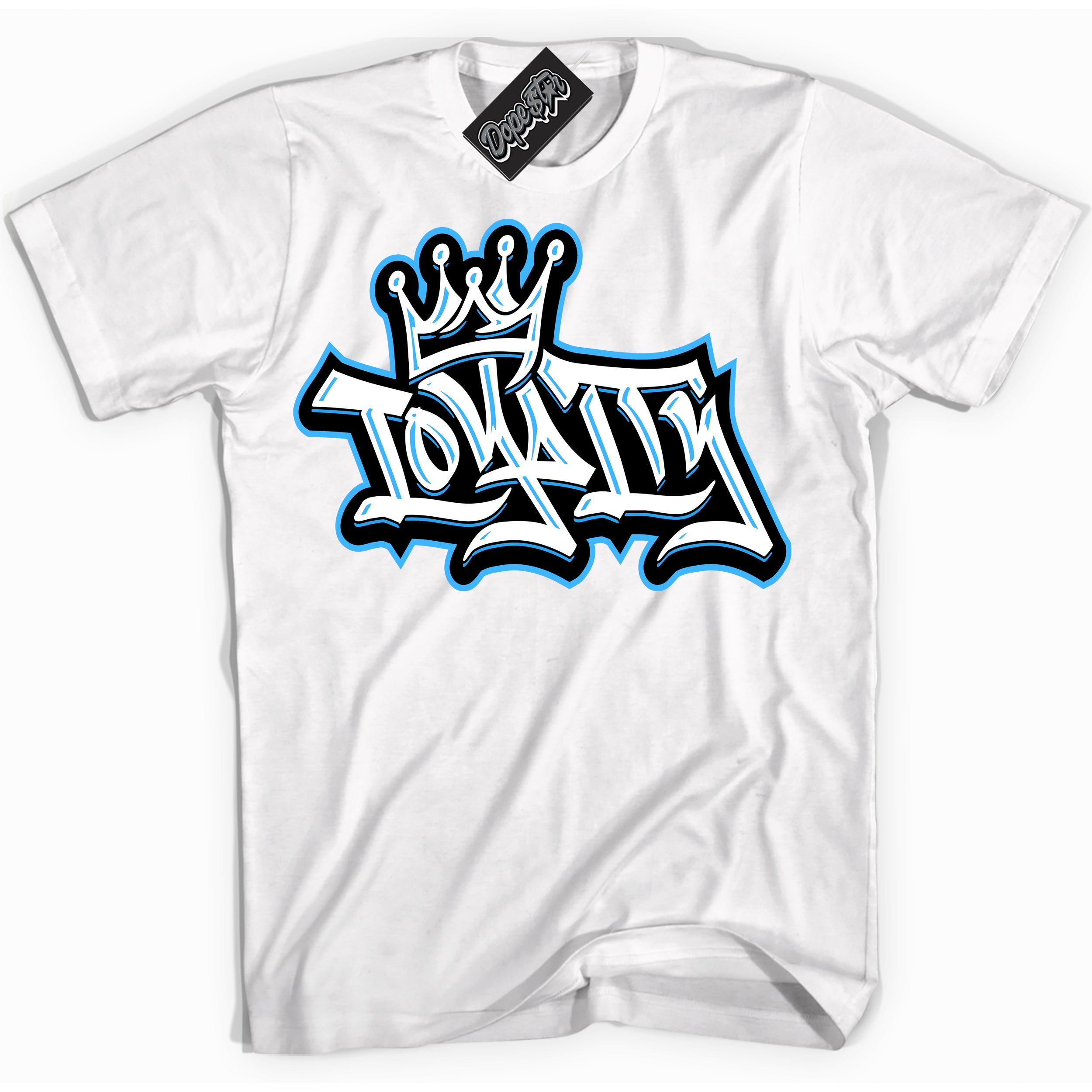Cool White graphic tee with “ Loyalty Crown ” design, that perfectly matches Powder Blue 9s sneakers 