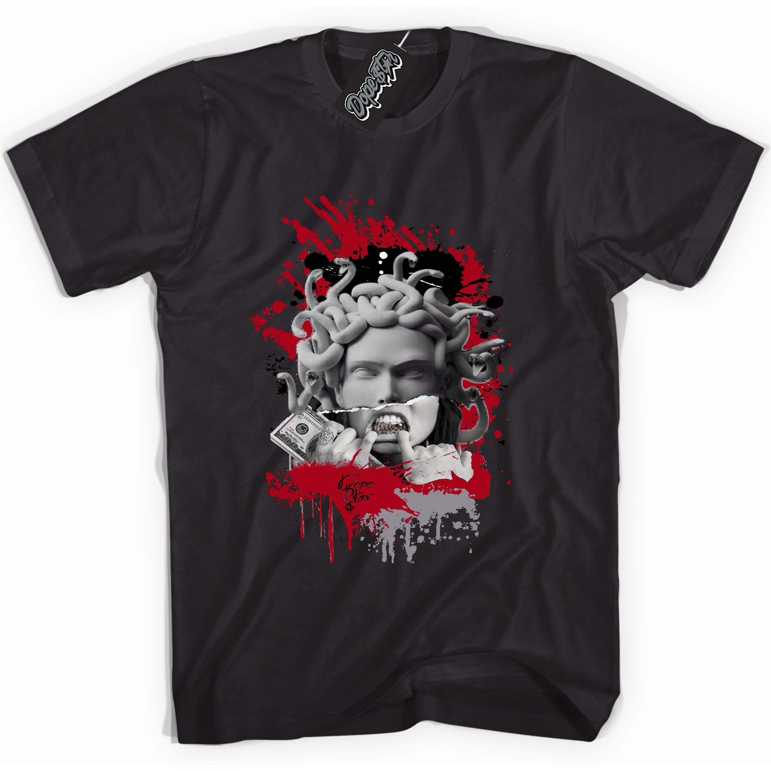 Cool Black Shirt with “ Medusa” design that perfectly matches Bred Reimagined 4s Jordans.