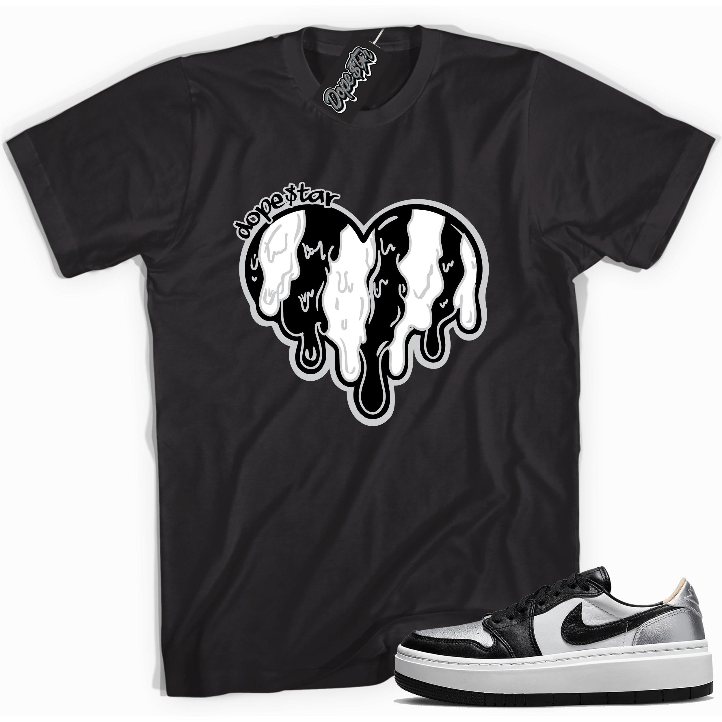 Cool black graphic tee with 'melting heart' print, that perfectly matches Air Jordan 1 Elevate Low SE Silver Toe sneakers.